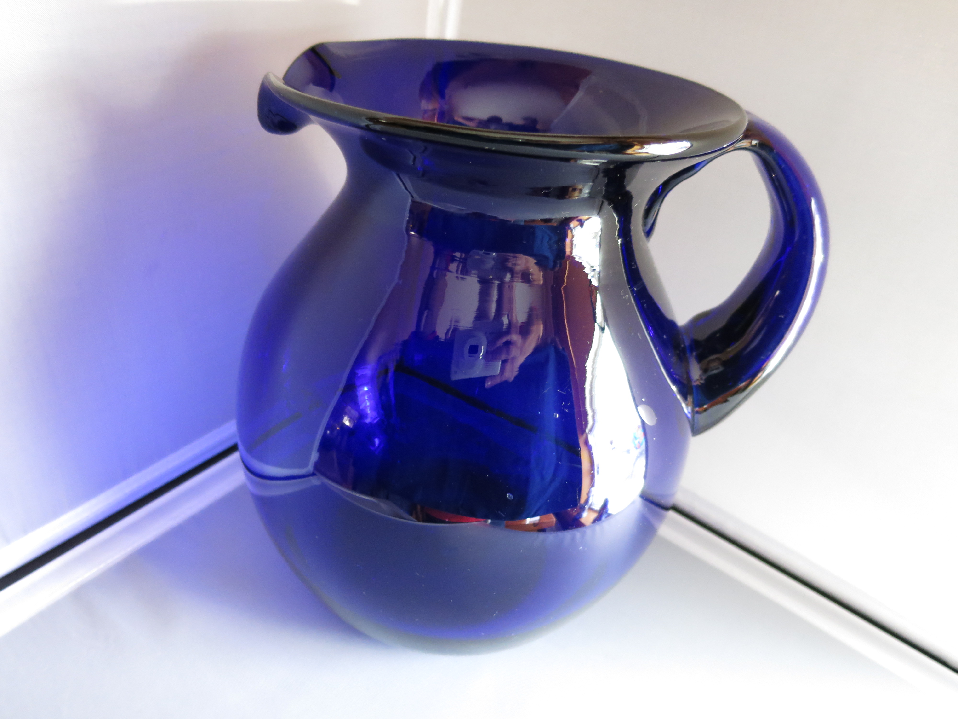Cobalt Blue Pitcher Blown Glass Applied Handle