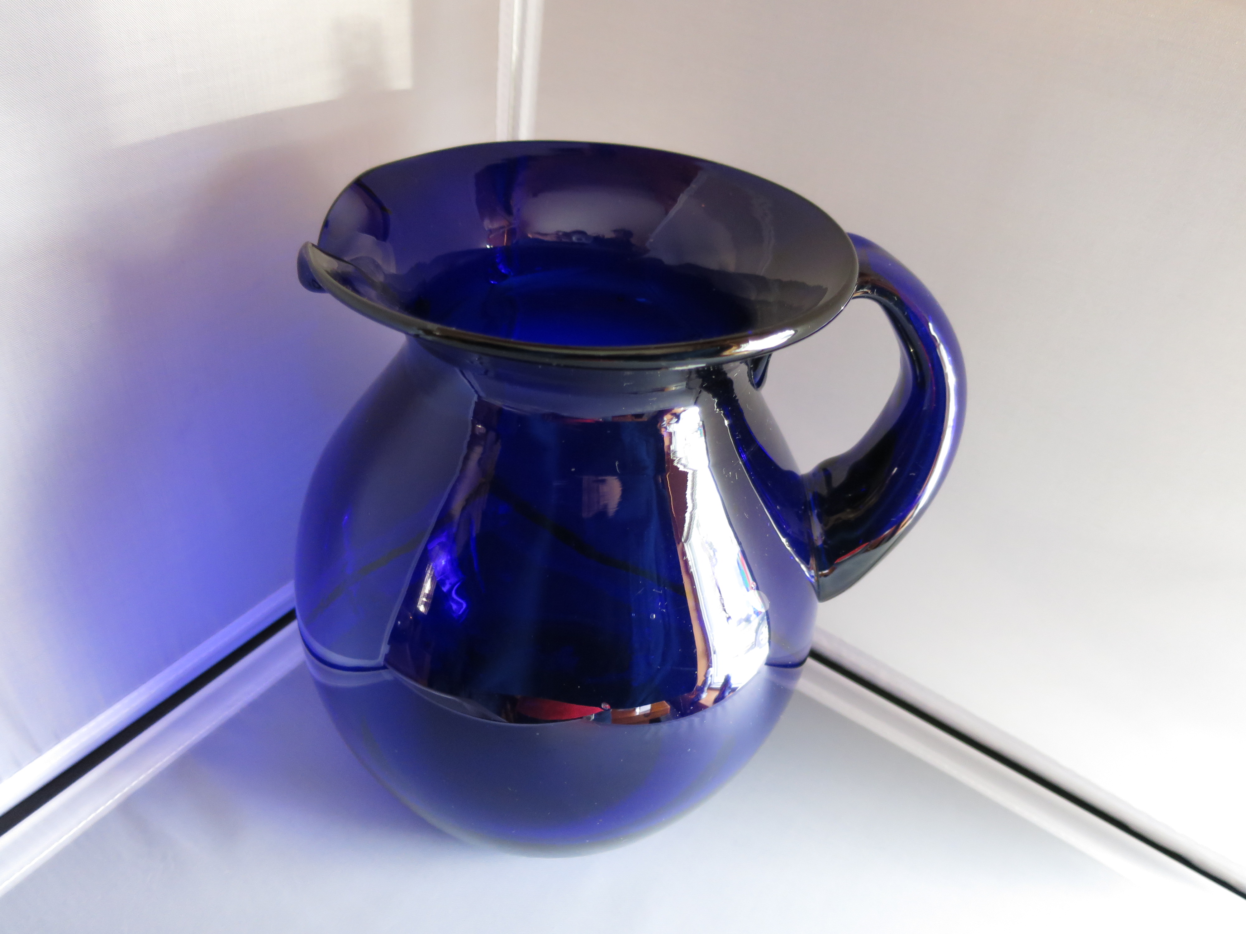 Cobalt Blue Pitcher Blown Glass Applied Handle
