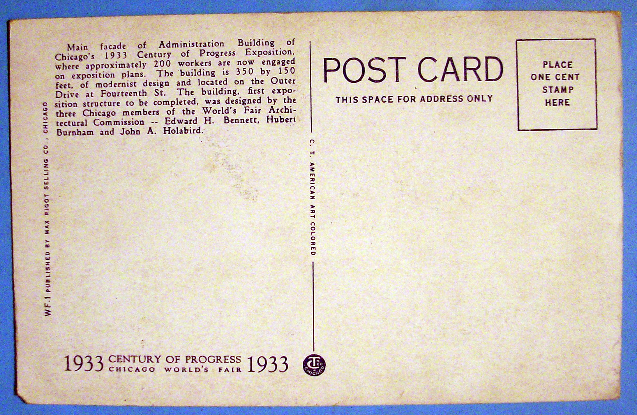 1933 Century of Progress, Administration Bldg Postcard
