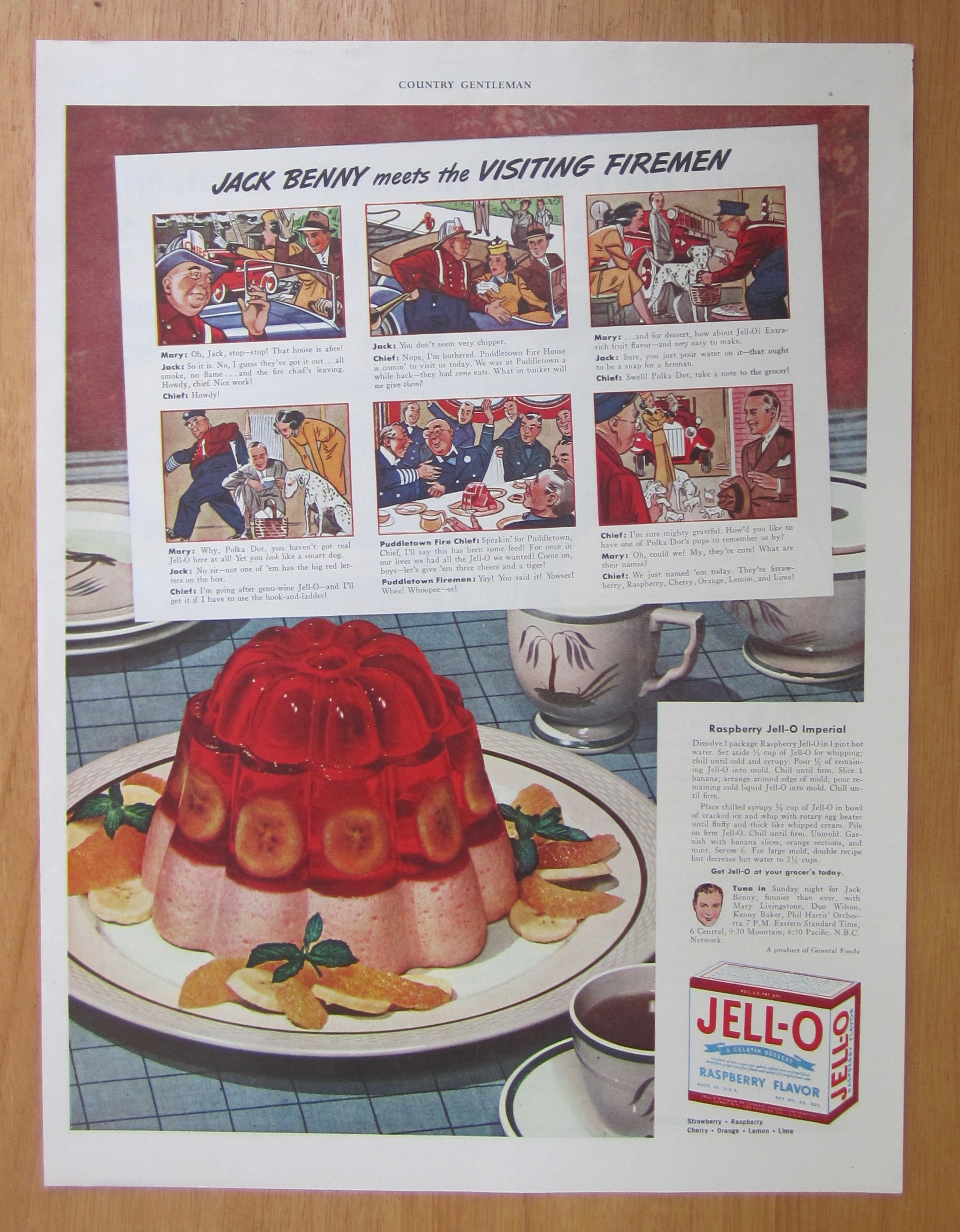 1939 Raspberry Jell-O w/ Jack Benny & Visiting Firemen