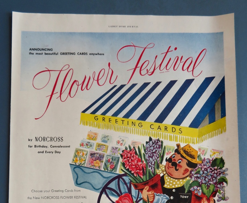 1951 Norcross Greeting Cards with Man with Flowers