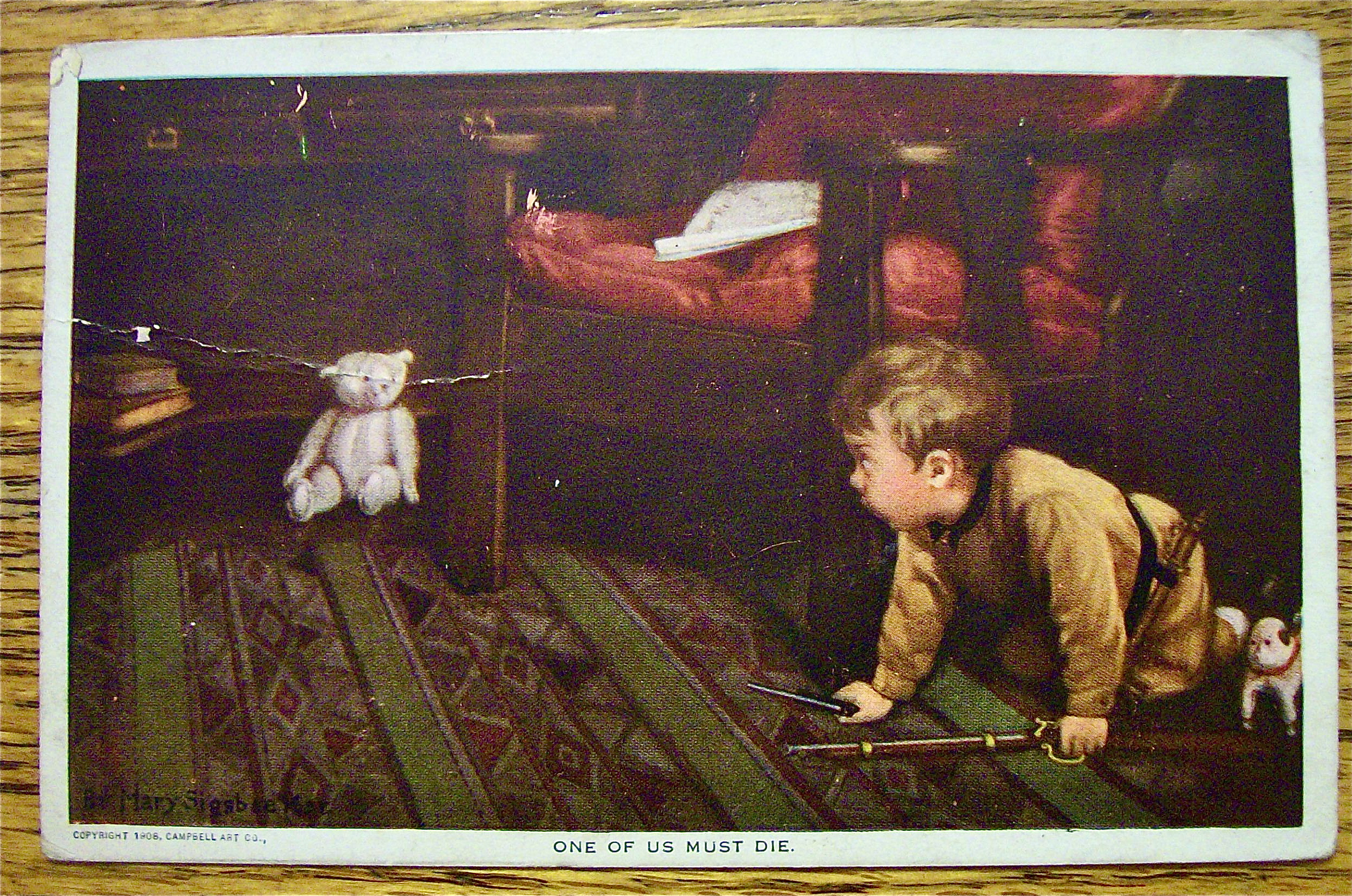 Boy Afraid Of The Teddy Bear Postcard