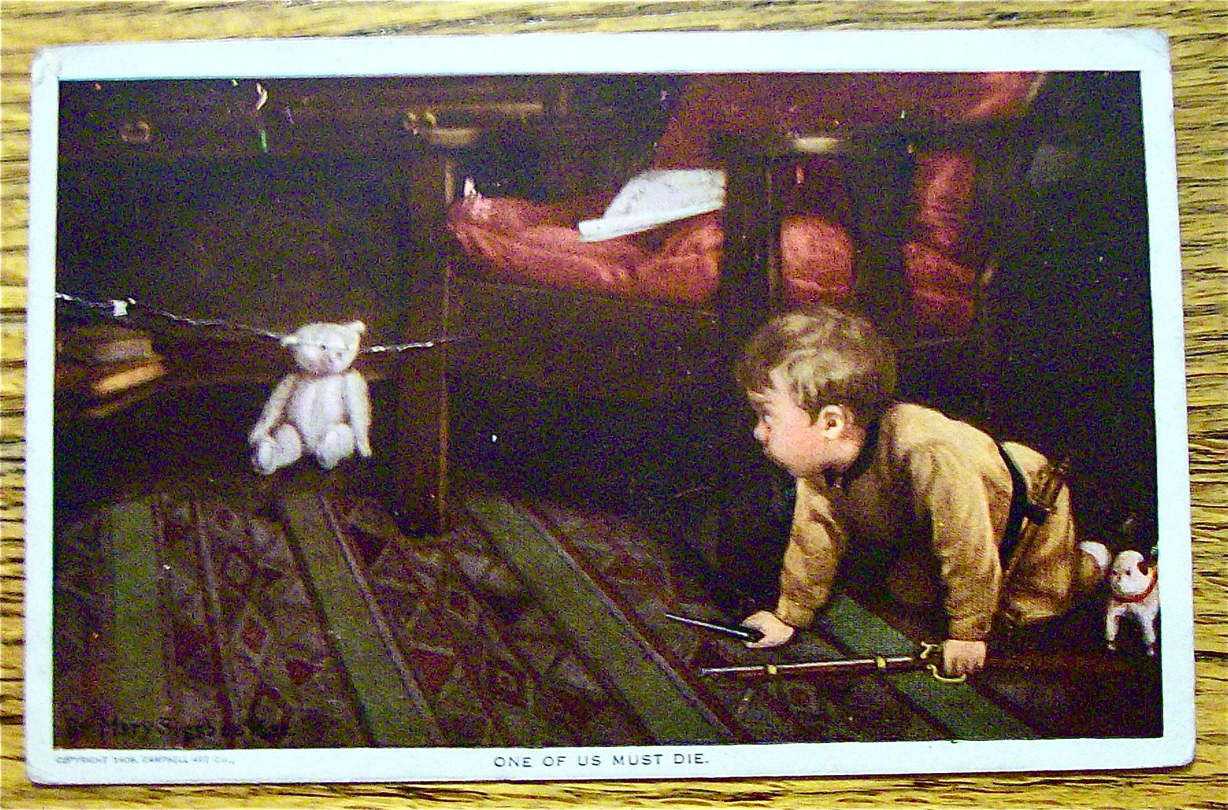 Boy Afraid Of The Teddy Bear Postcard