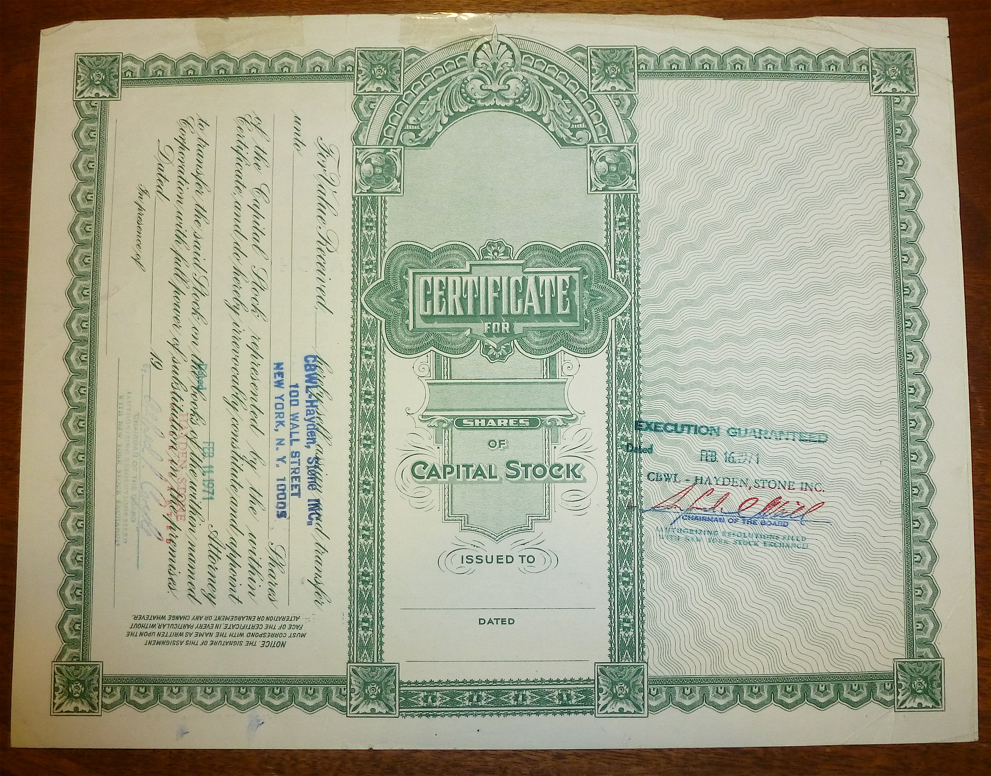 National Sweepstakes Corp Stock Certificate