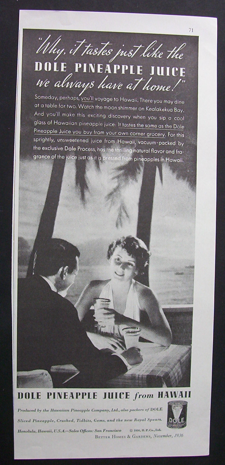 1936  Dole  Pineapple  Juice  From  Hawaii