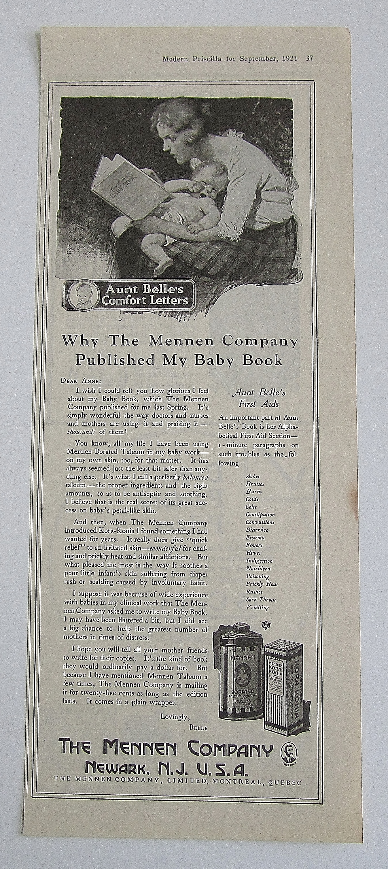 1921 Mennen Company With Aunt Belle's Comfort Letters