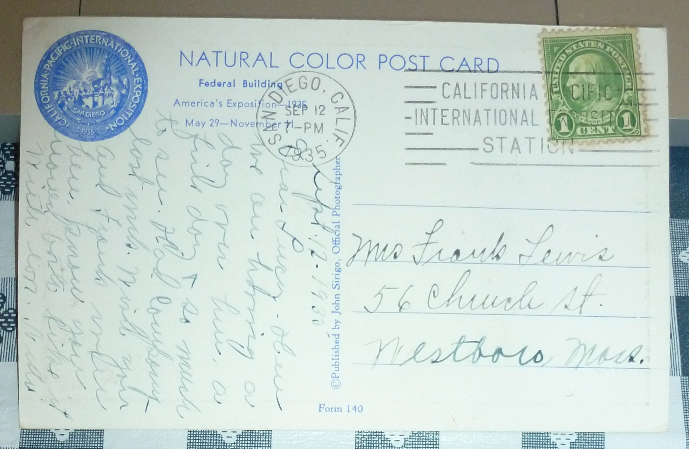 1935 California Pacific Expo Postcard-Federal Building