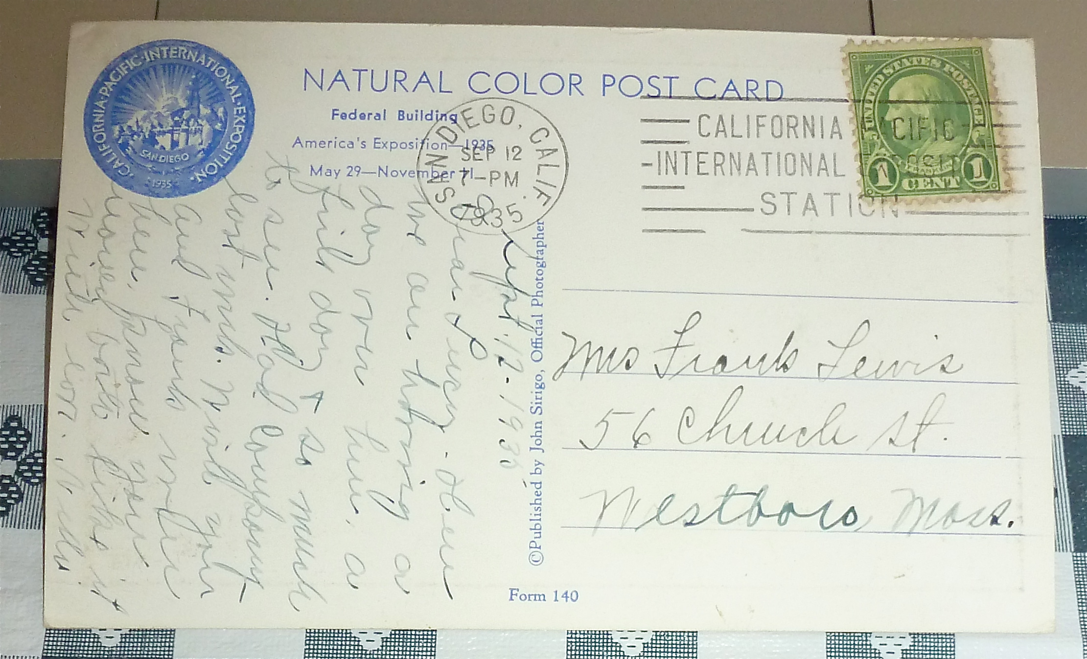 1935 California Pacific Expo Postcard-Federal Building