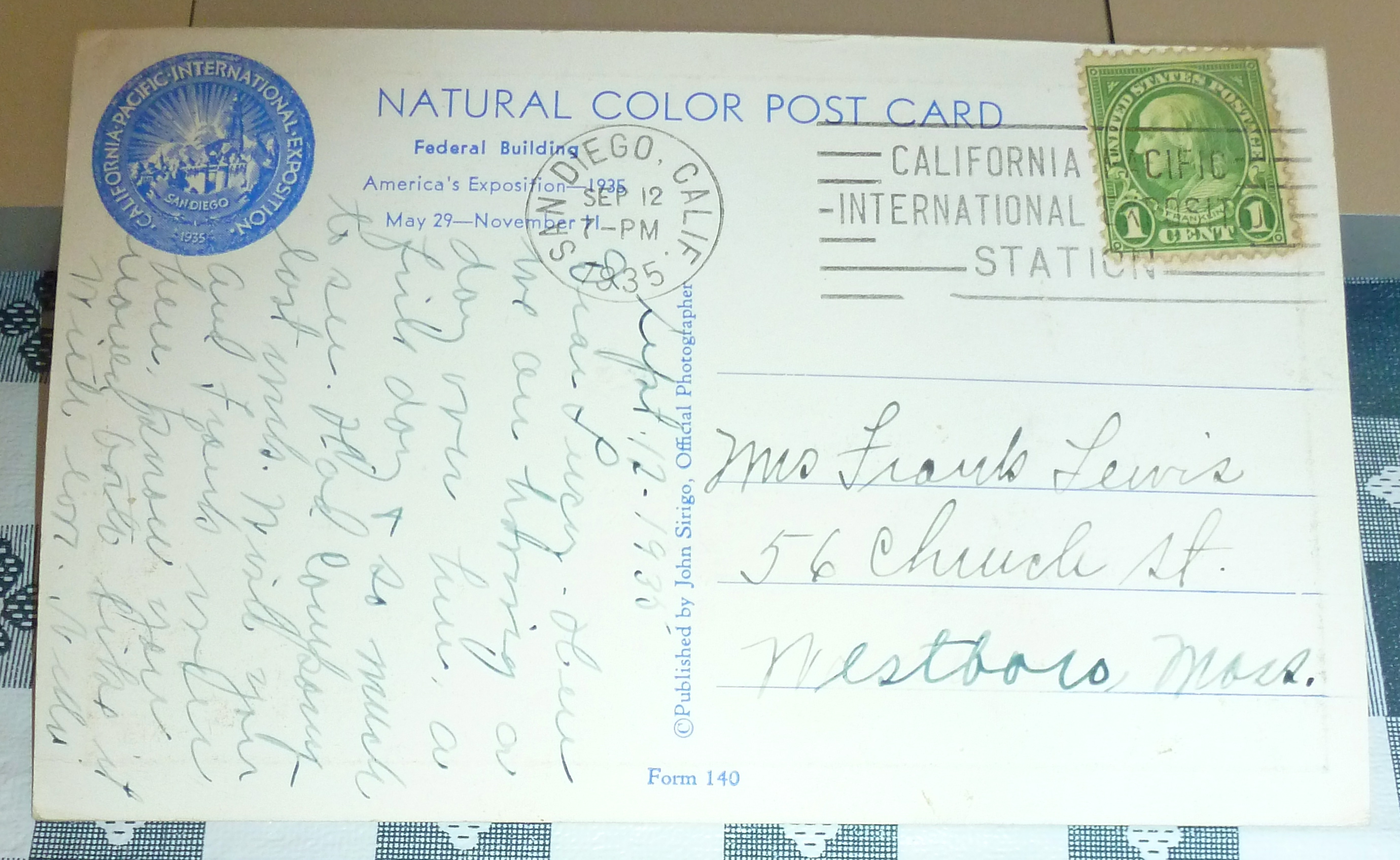 1935 California Pacific Expo Postcard-Federal Building