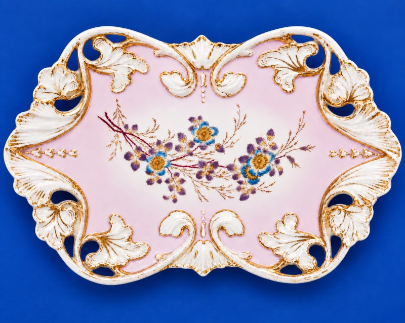 22 pink german porcelain floral tray