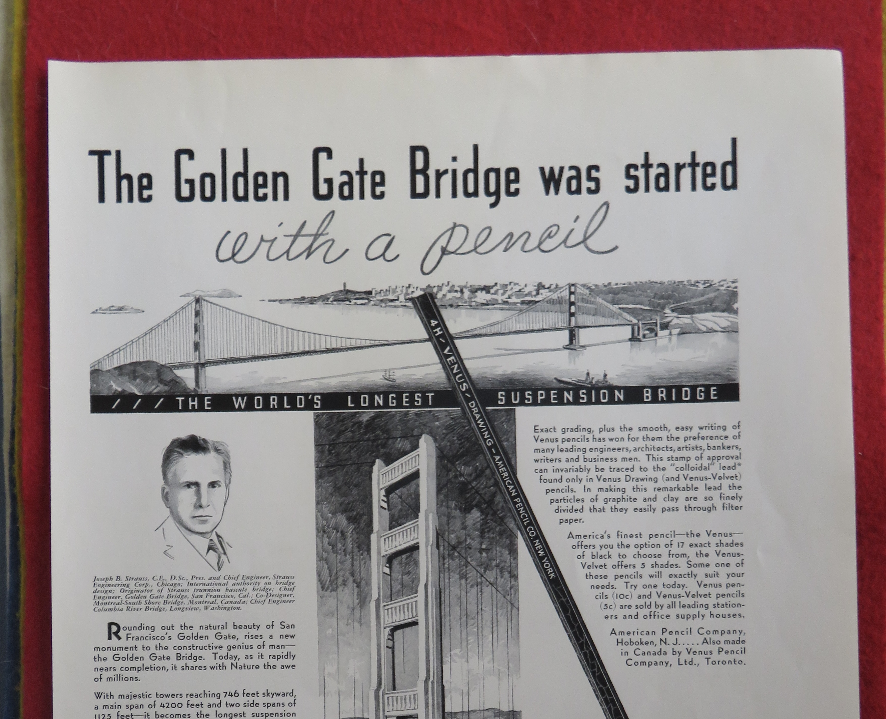 1934 Venus Pencil with The Golden Gate Bridge