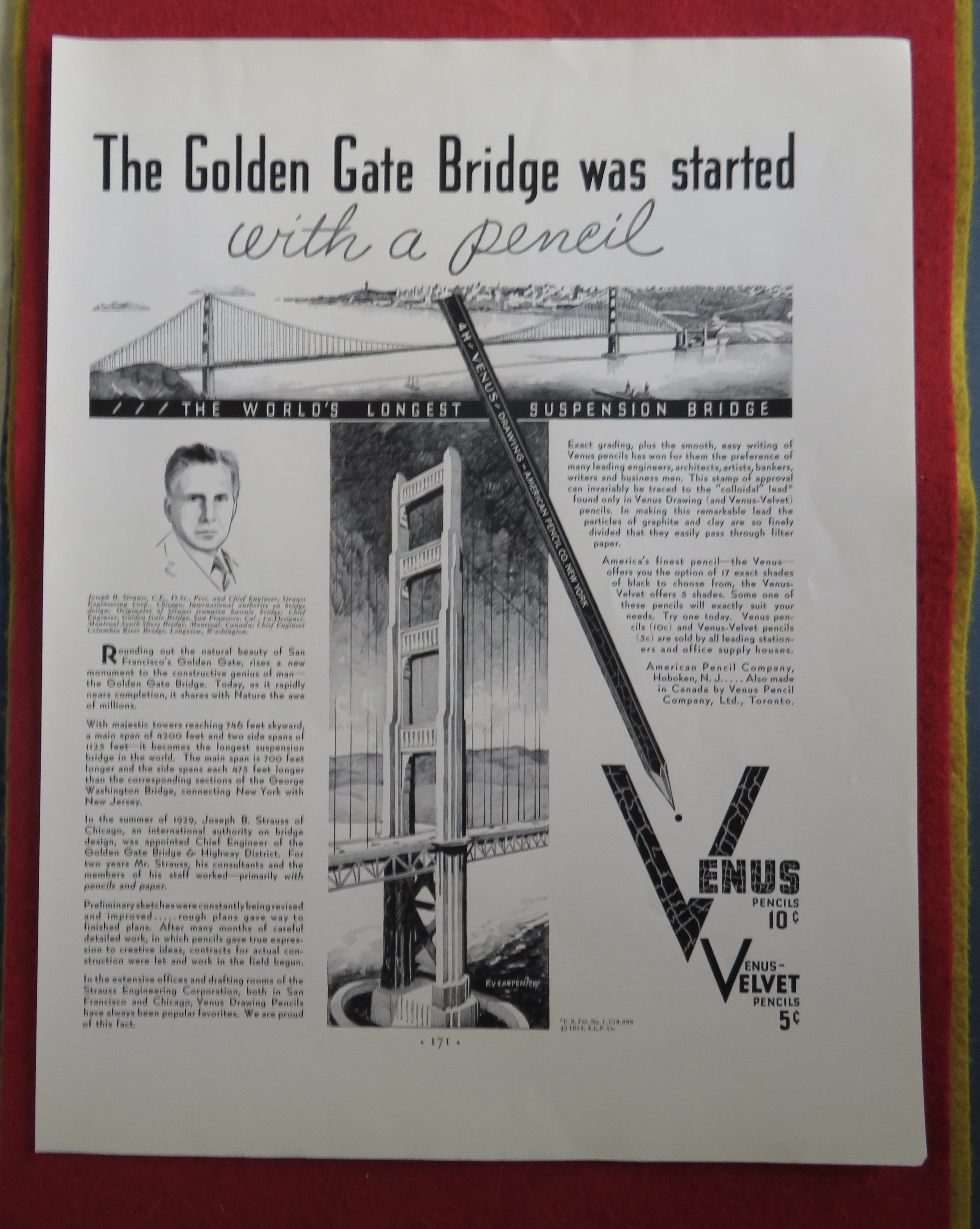 1934 Venus Pencil with The Golden Gate Bridge