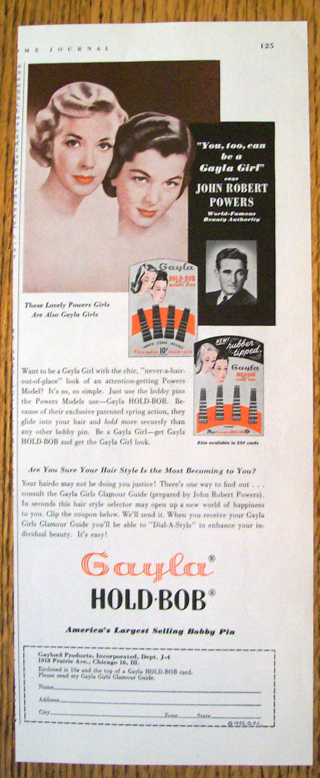 Vintage Ad: 1953 Gayla Hold Bob w/ Powers Girls
