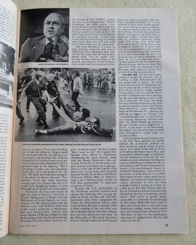 Time Magazine May 1, 1972 Nixon At War