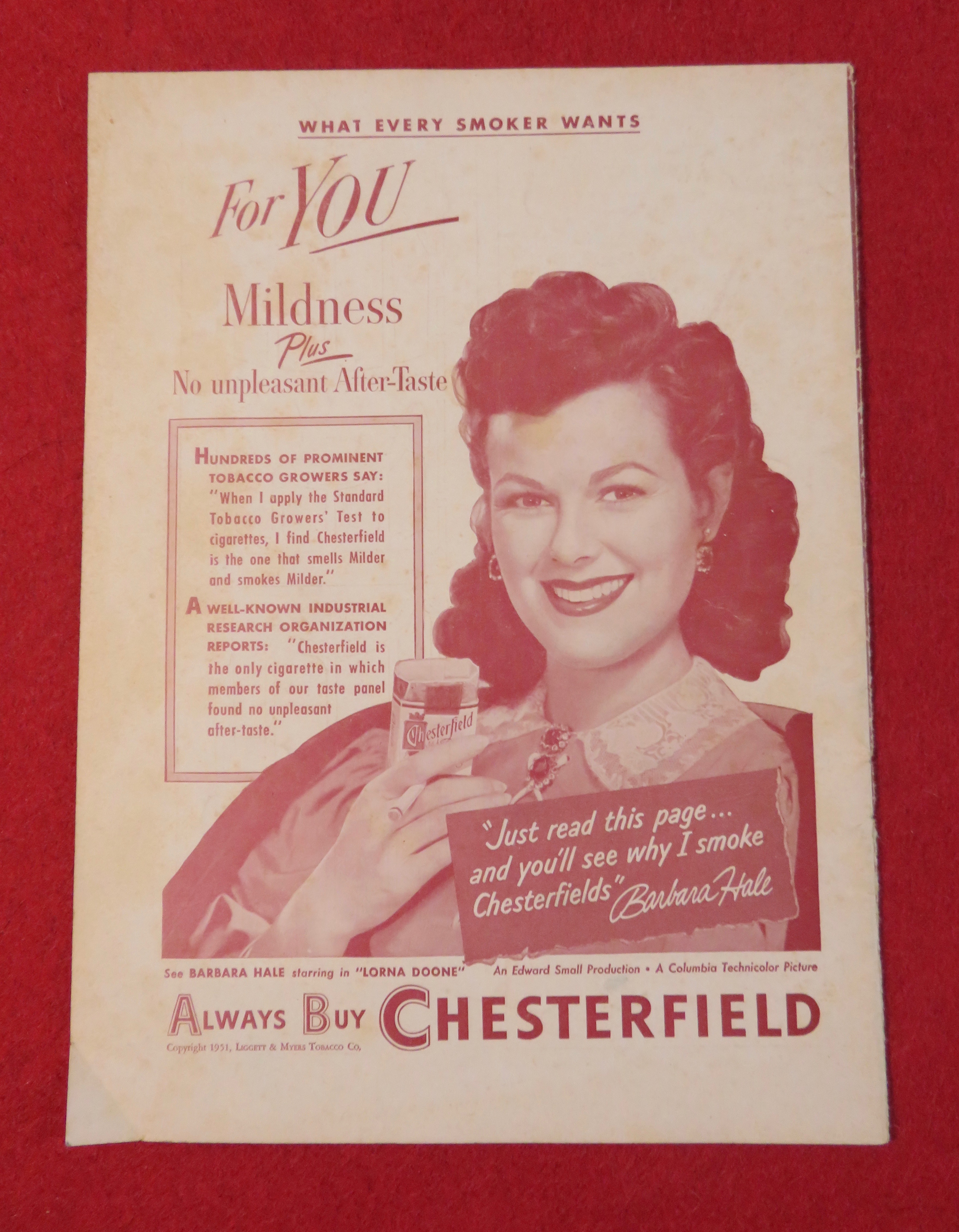 1951 Chesterfield Cigarettes with Barbara Hale