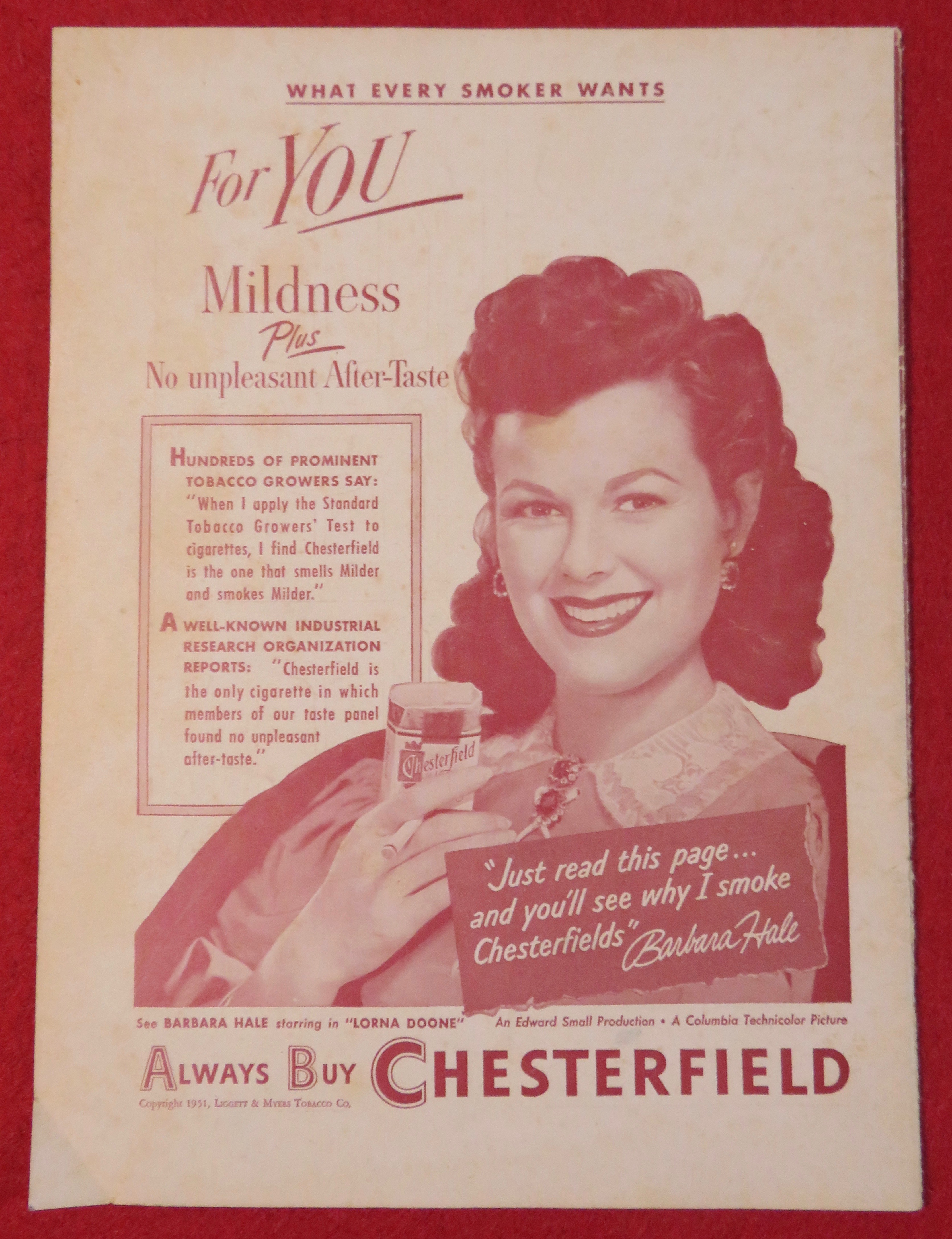 1951 Chesterfield Cigarettes with Barbara Hale