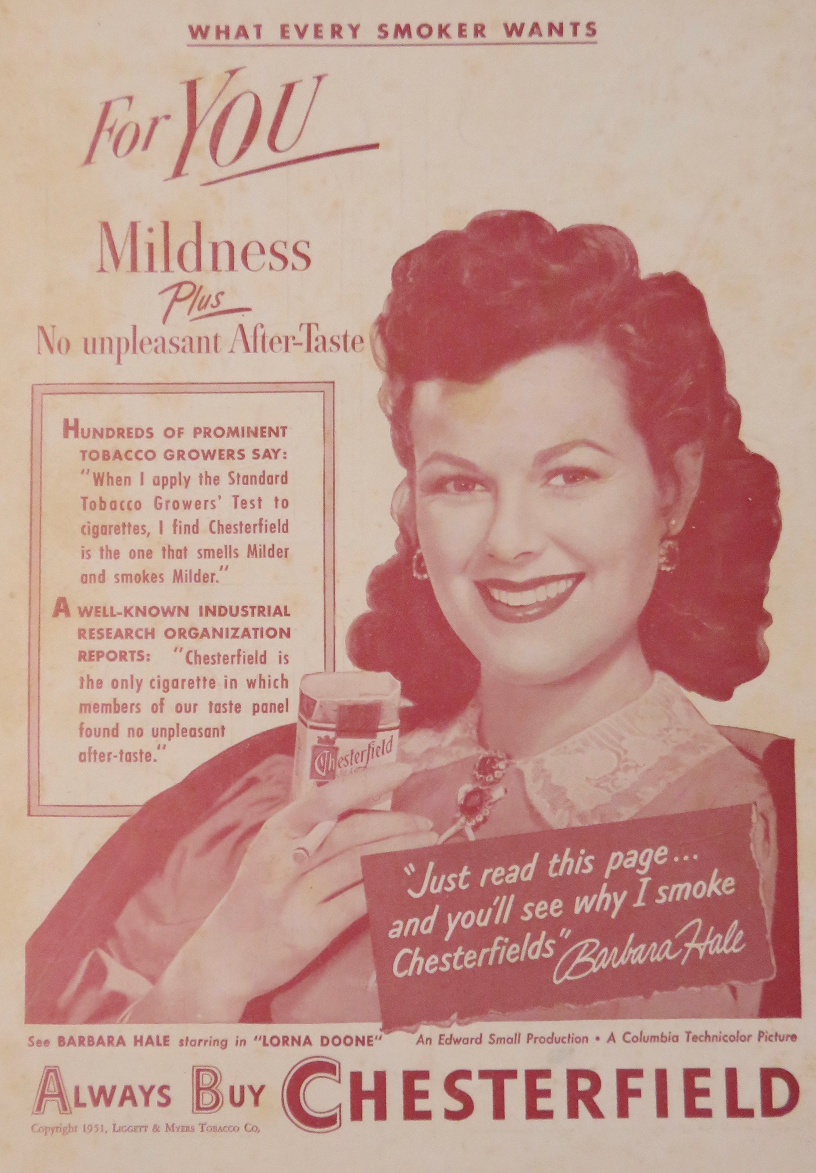 1951 Chesterfield Cigarettes with Barbara Hale