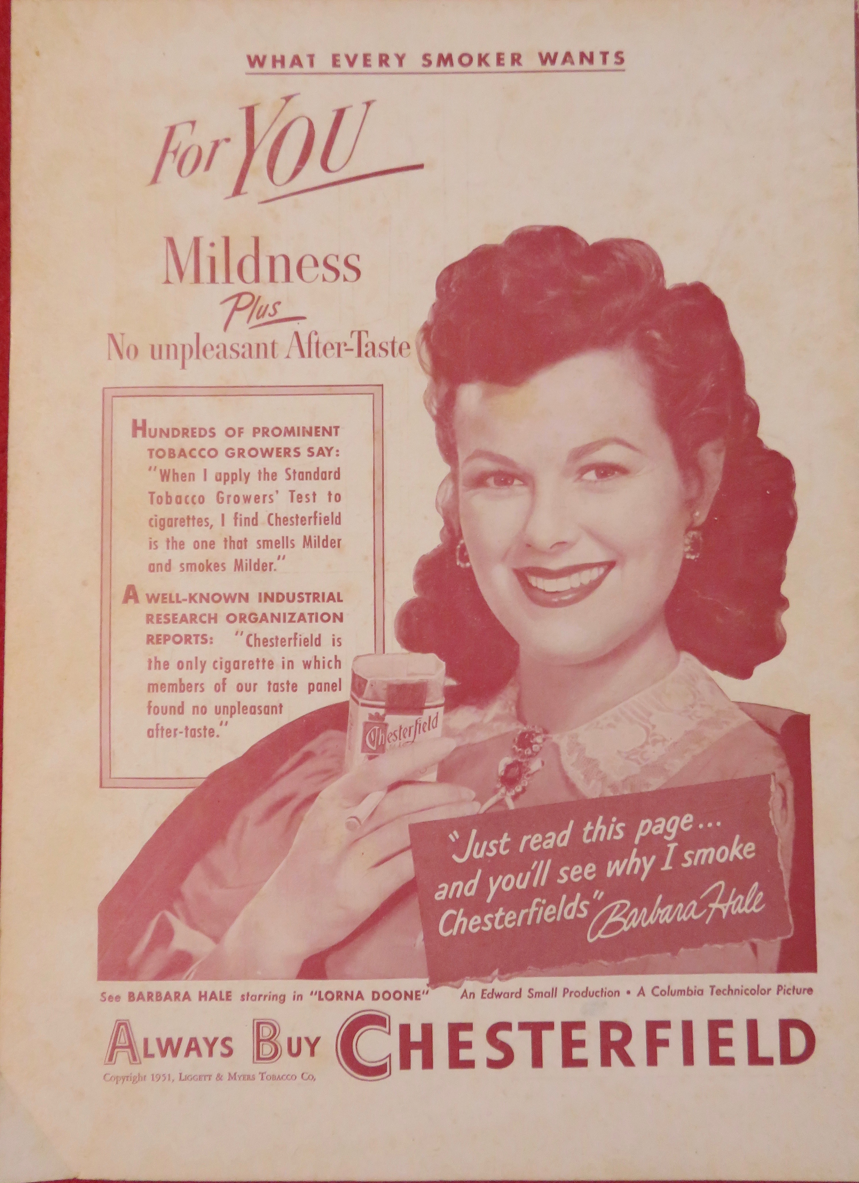 1951 Chesterfield Cigarettes with Barbara Hale