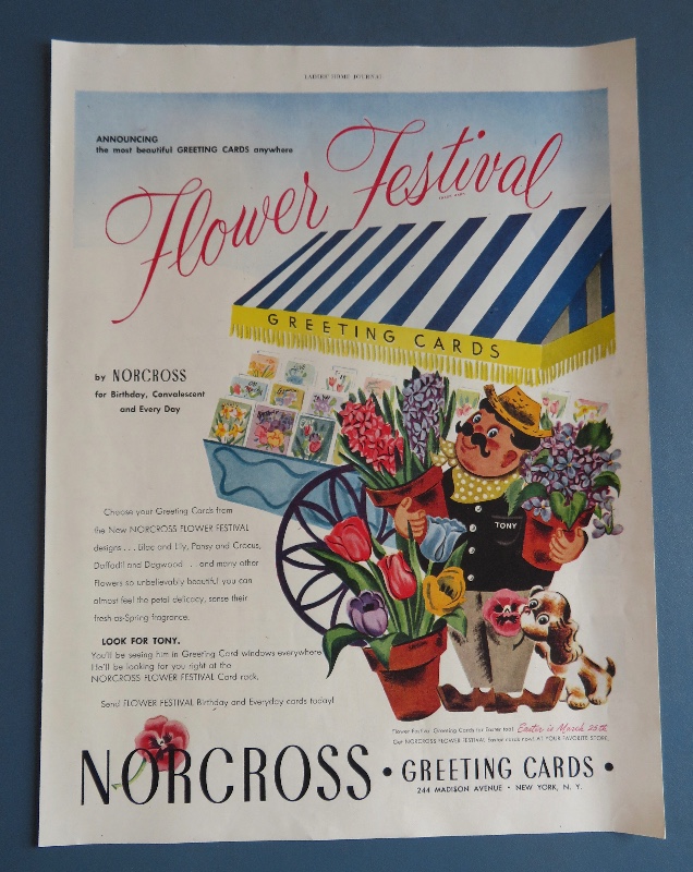 1951 Norcross Greeting Cards with Man with Flowers