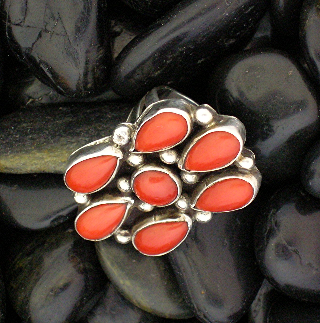 Navajo  Sterling Silver Mediterran Coral Ring