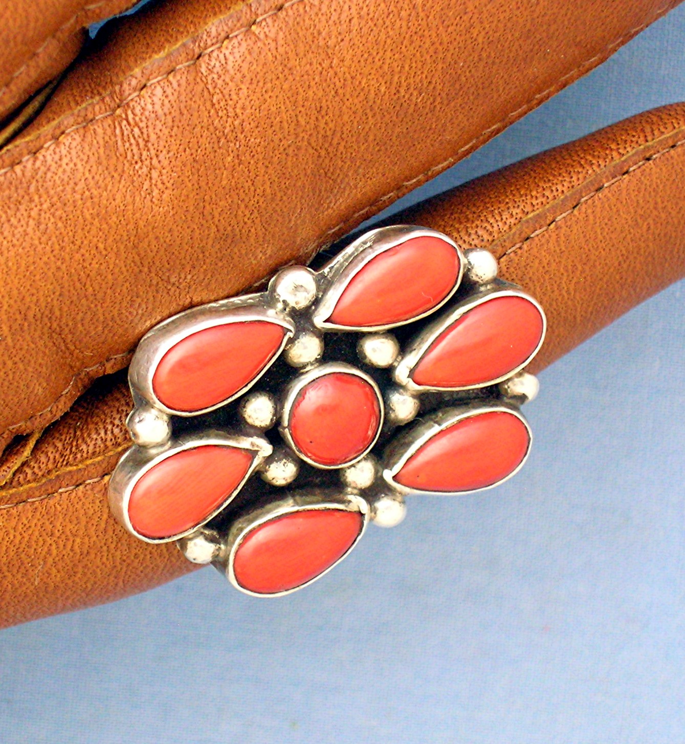 Navajo  Sterling Silver Mediterran Coral Ring