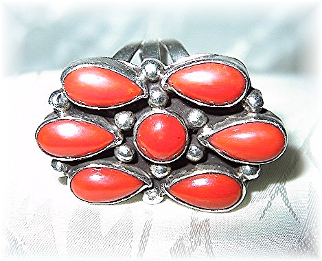Navajo  Sterling Silver Mediterran Coral Ring