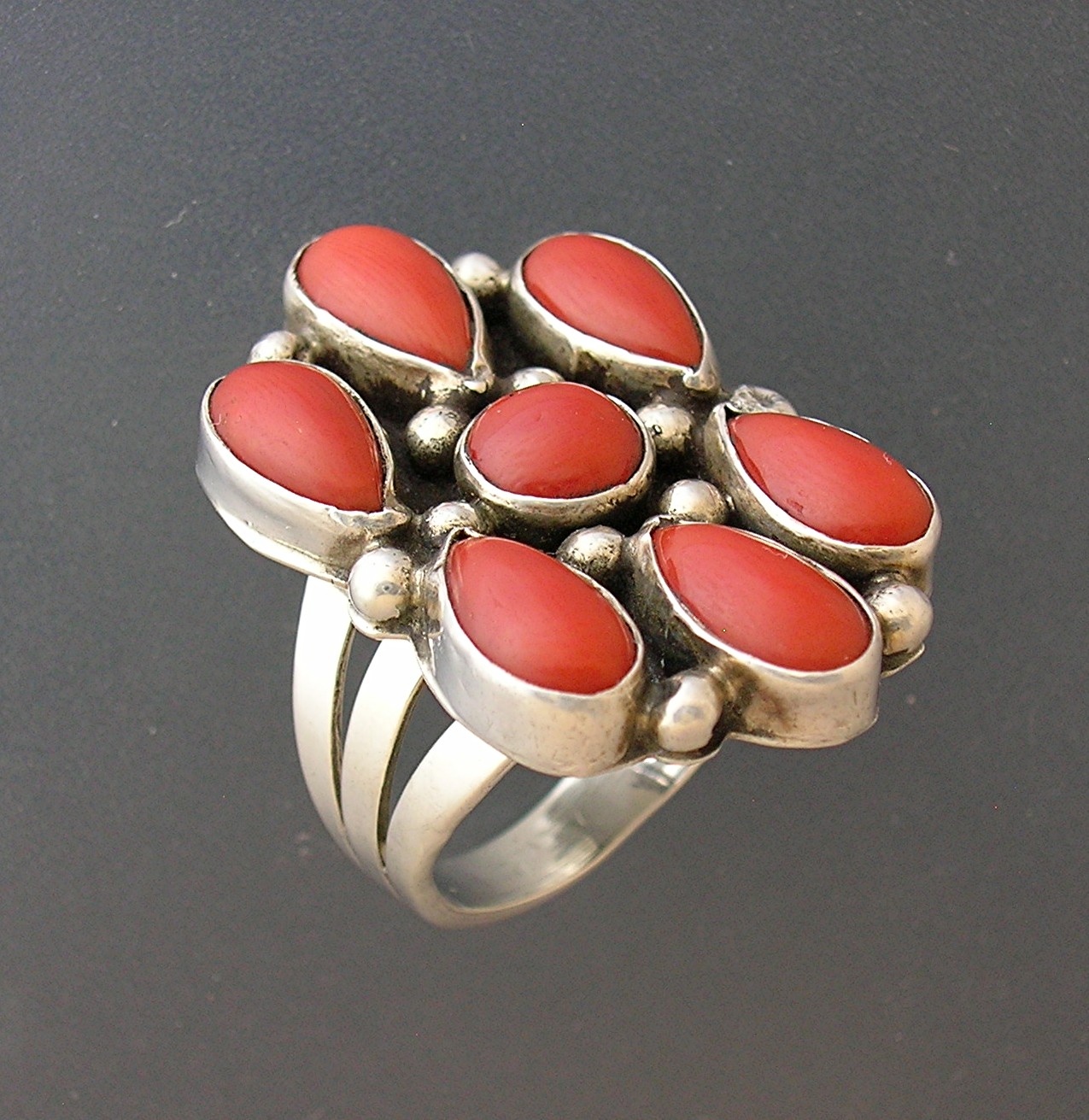 Navajo  Sterling Silver Mediterran Coral Ring