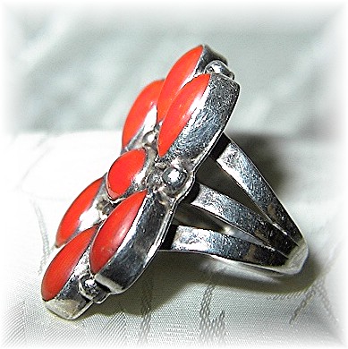 Navajo  Sterling Silver Mediterran Coral Ring