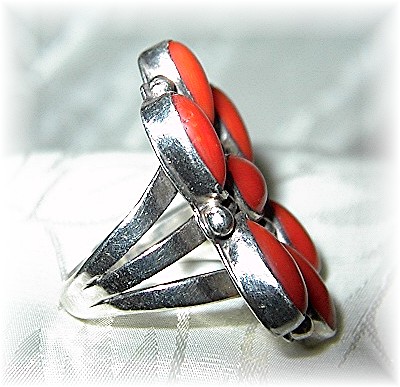 Navajo  Sterling Silver Mediterran Coral Ring