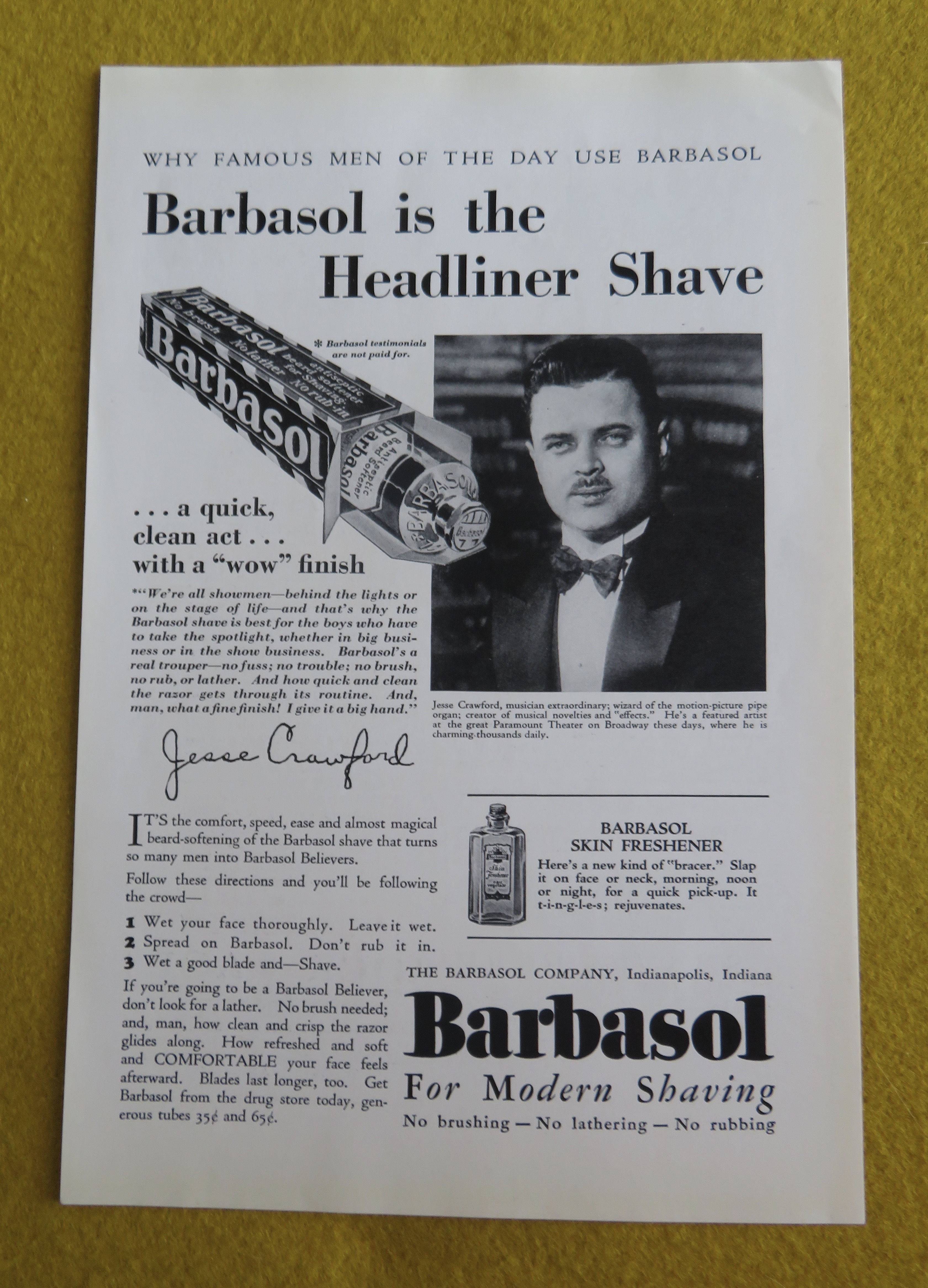 1930 Barbasol with Musician Jesse Crawford
