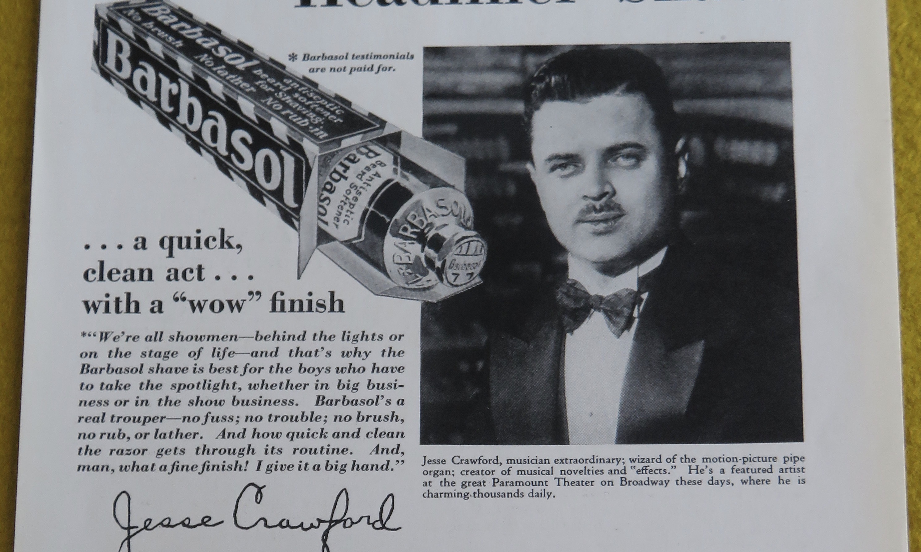 1930 Barbasol with Musician Jesse Crawford