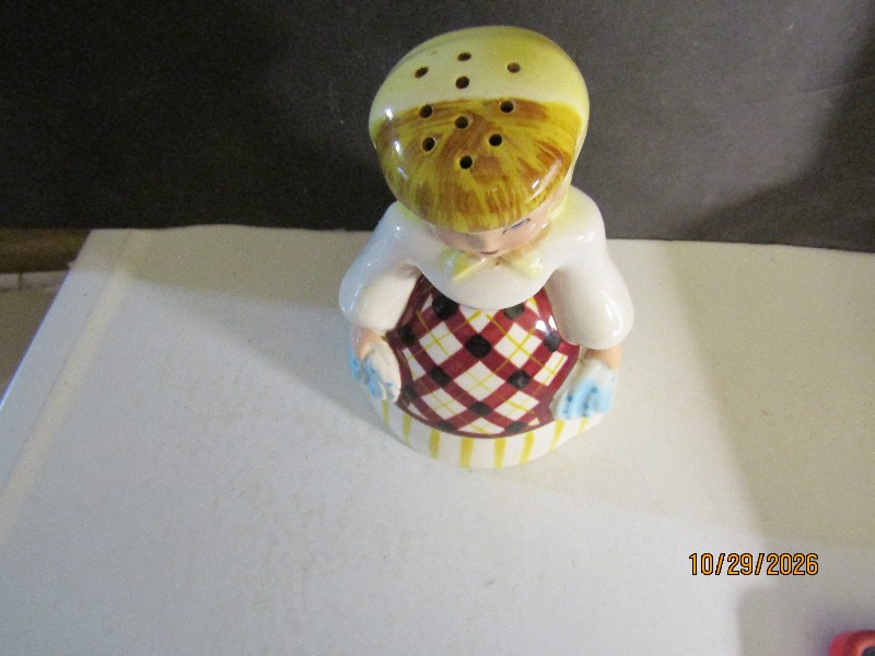 Vintage Mid-Century Ceramic Kleanser Kate in Plaid Apron & Striped Skirt