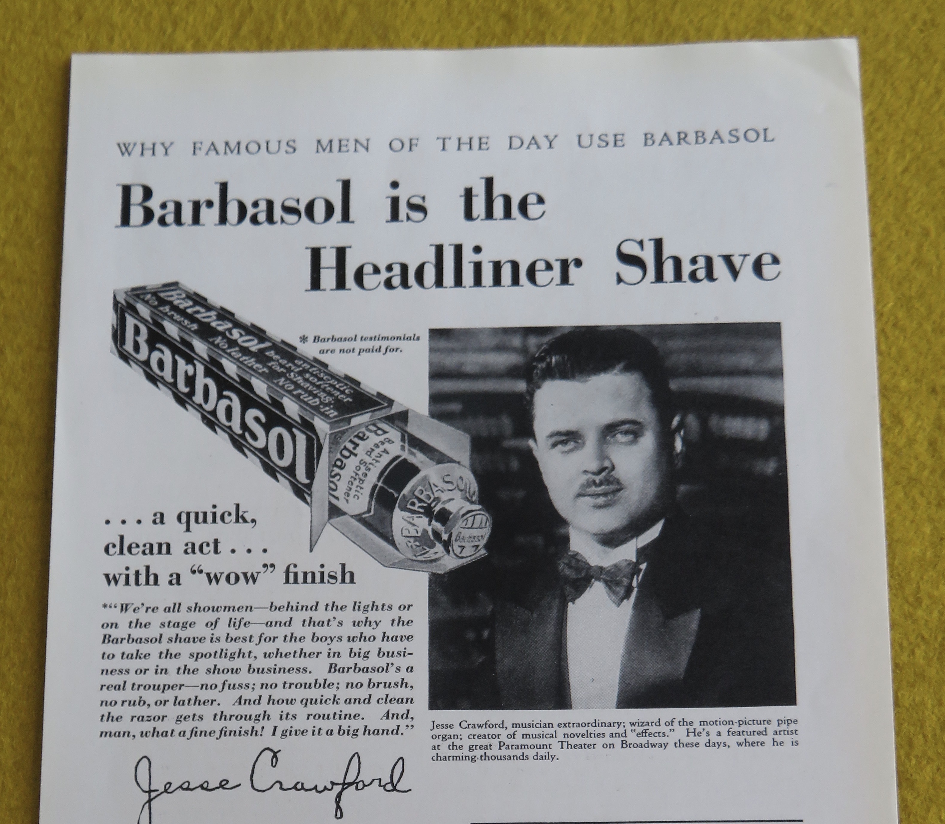 1930 Barbasol with Musician Jesse Crawford