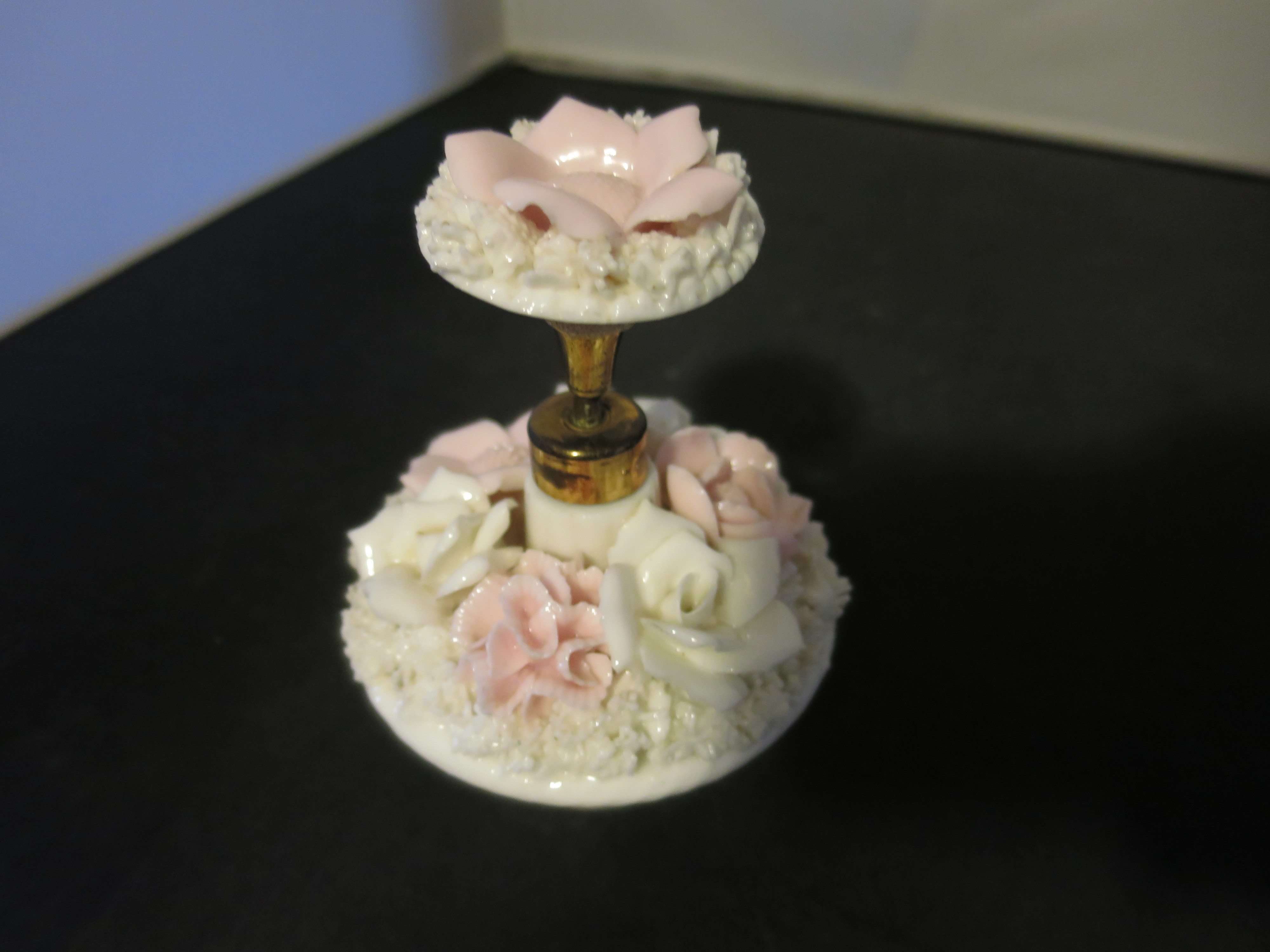 Vintage Porcelain Spaghetti Floral Perfume Bottle Mid Century