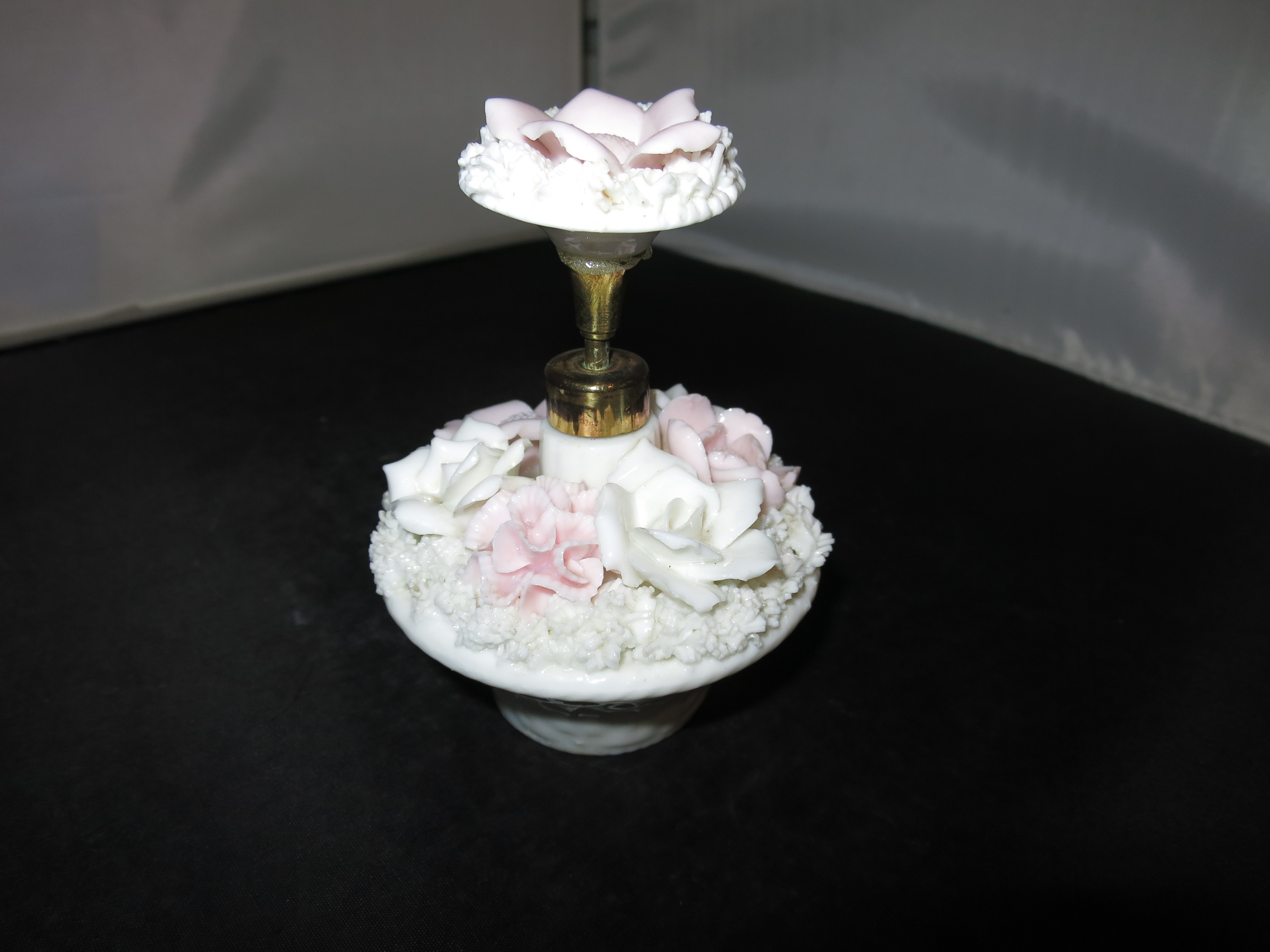 Vintage Porcelain Spaghetti Floral Perfume Bottle Mid Century