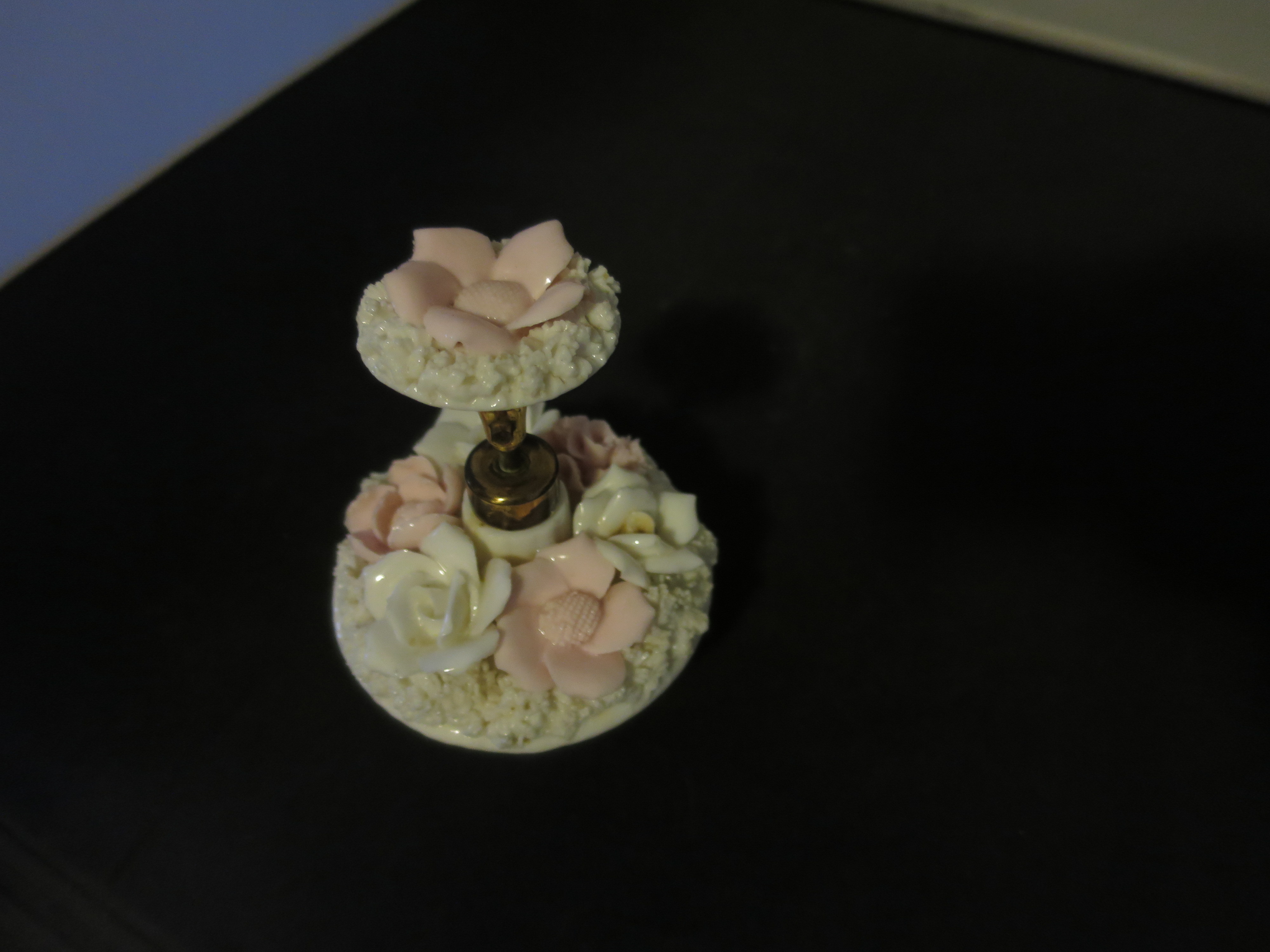 Vintage Porcelain Spaghetti Floral Perfume Bottle Mid Century