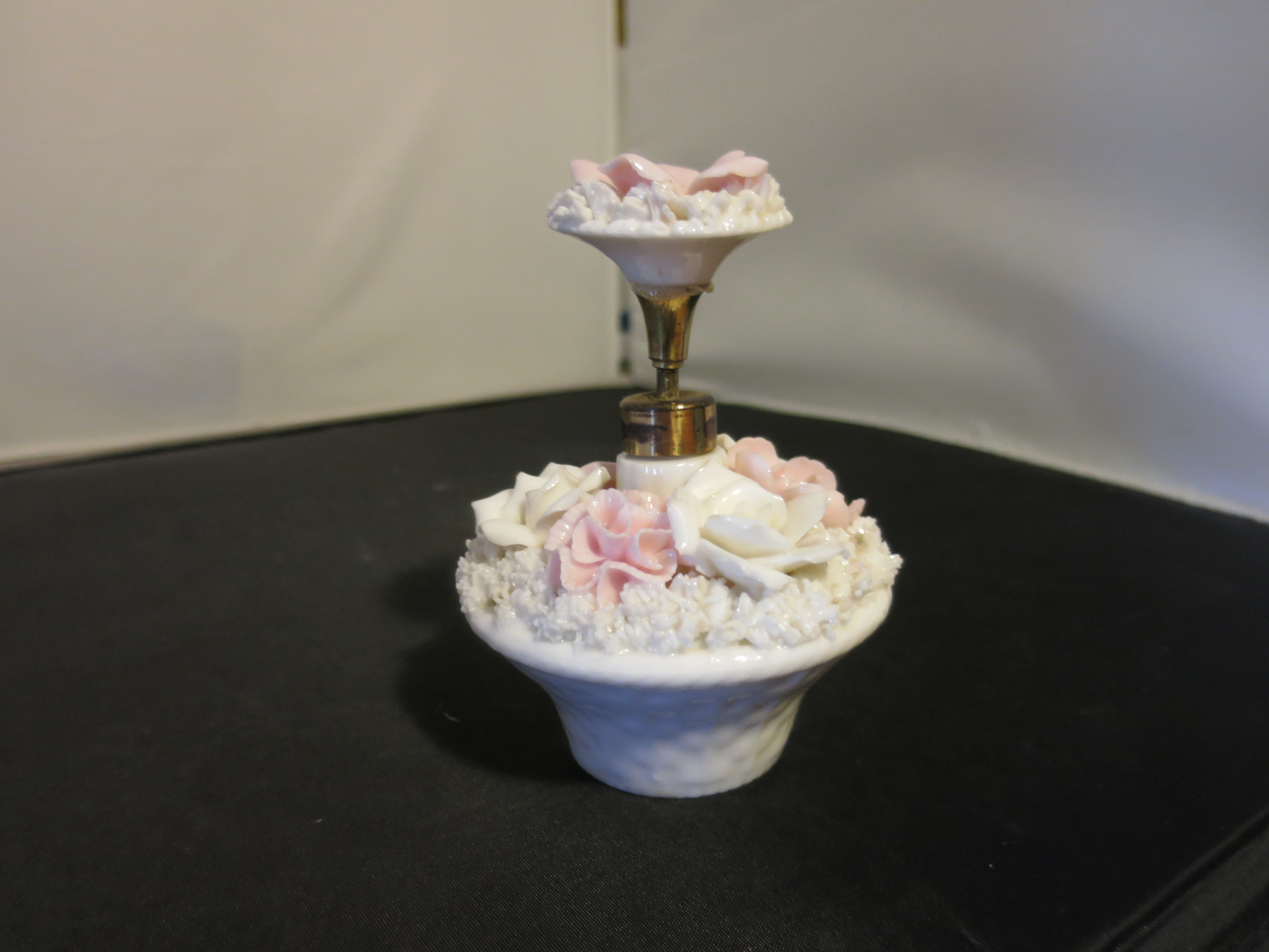 Vintage Porcelain Spaghetti Floral Perfume Bottle Mid Century