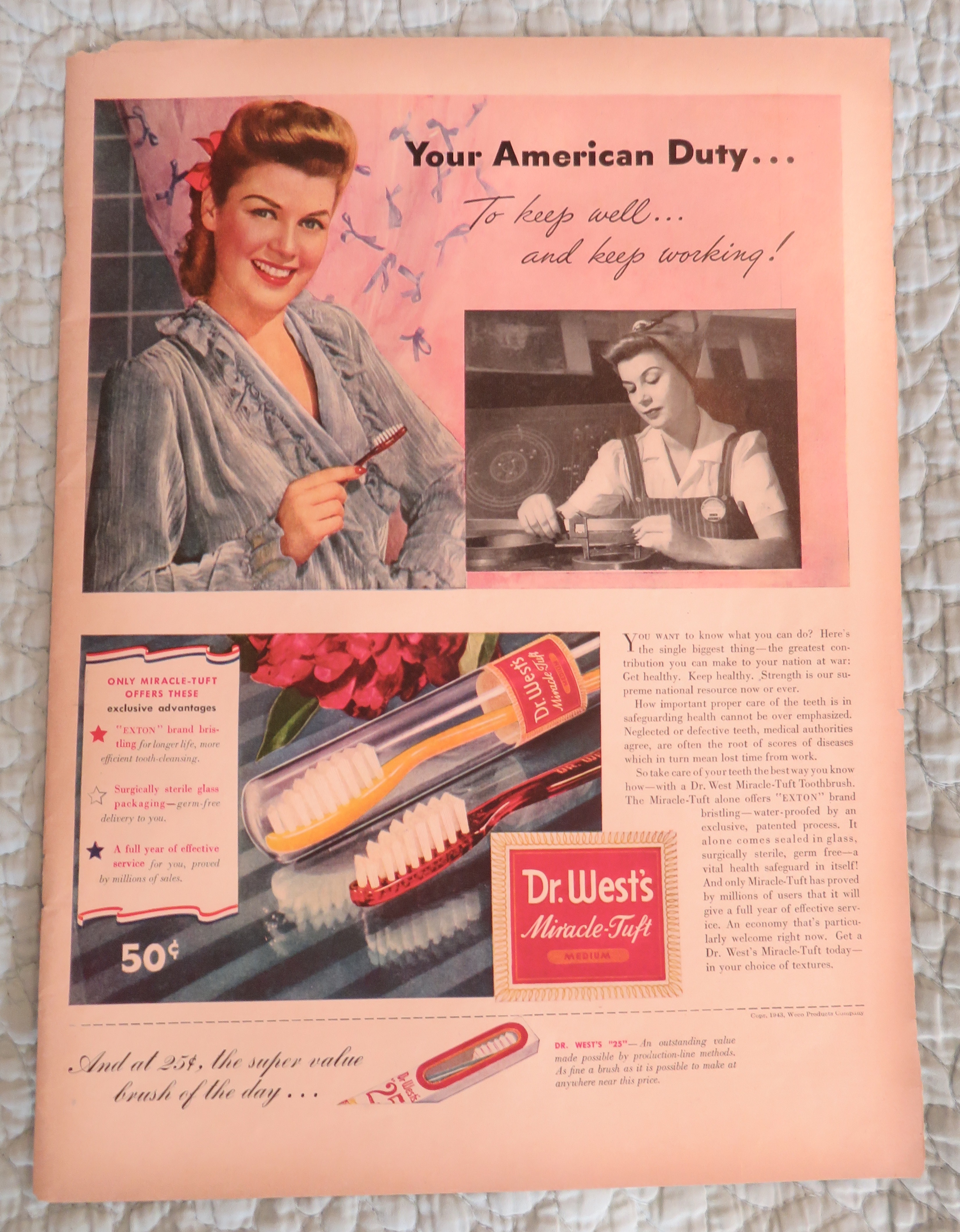 1943 Dr West's Miracle Tuft Toothbrush with Woman