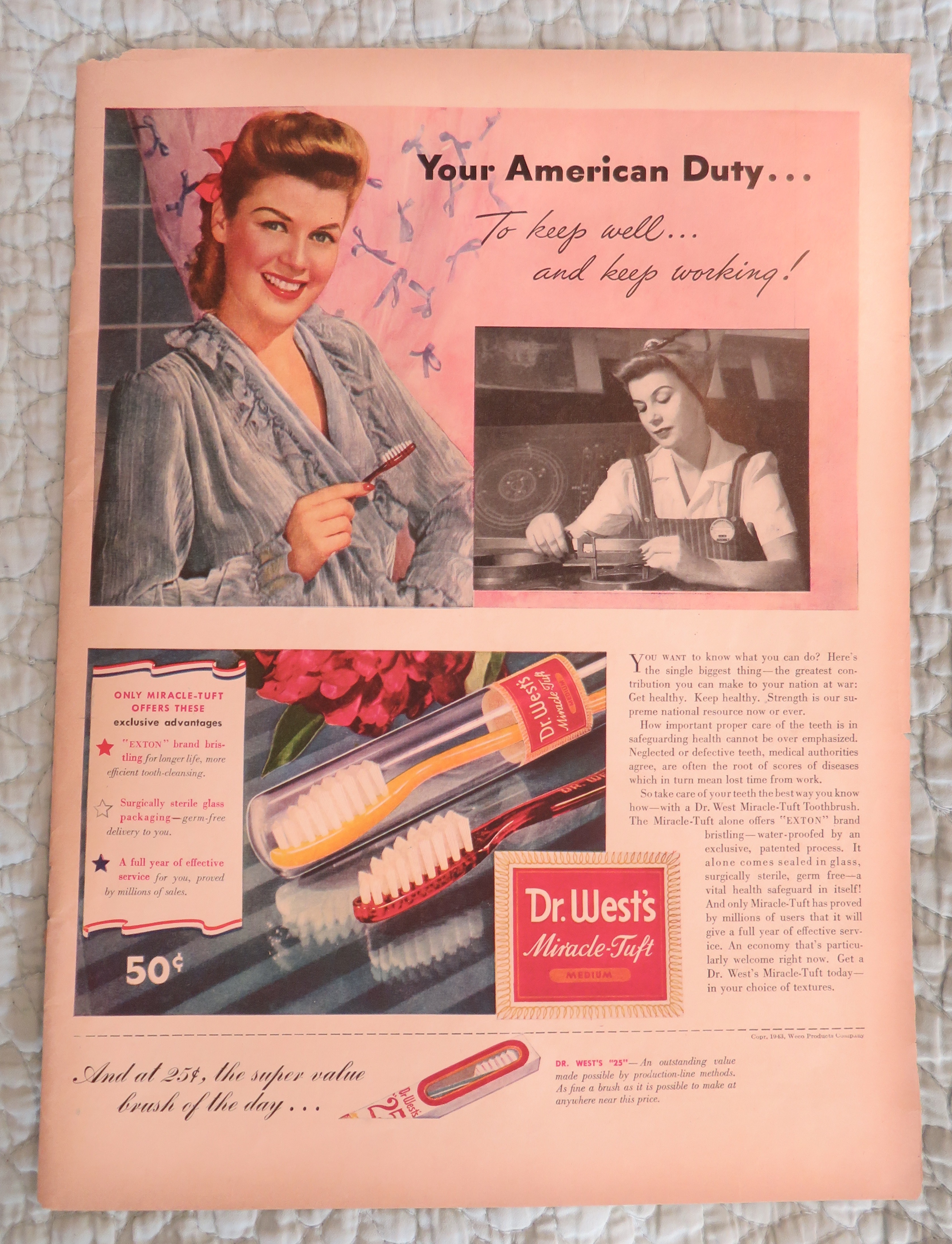 1943 Dr West's Miracle Tuft Toothbrush with Woman