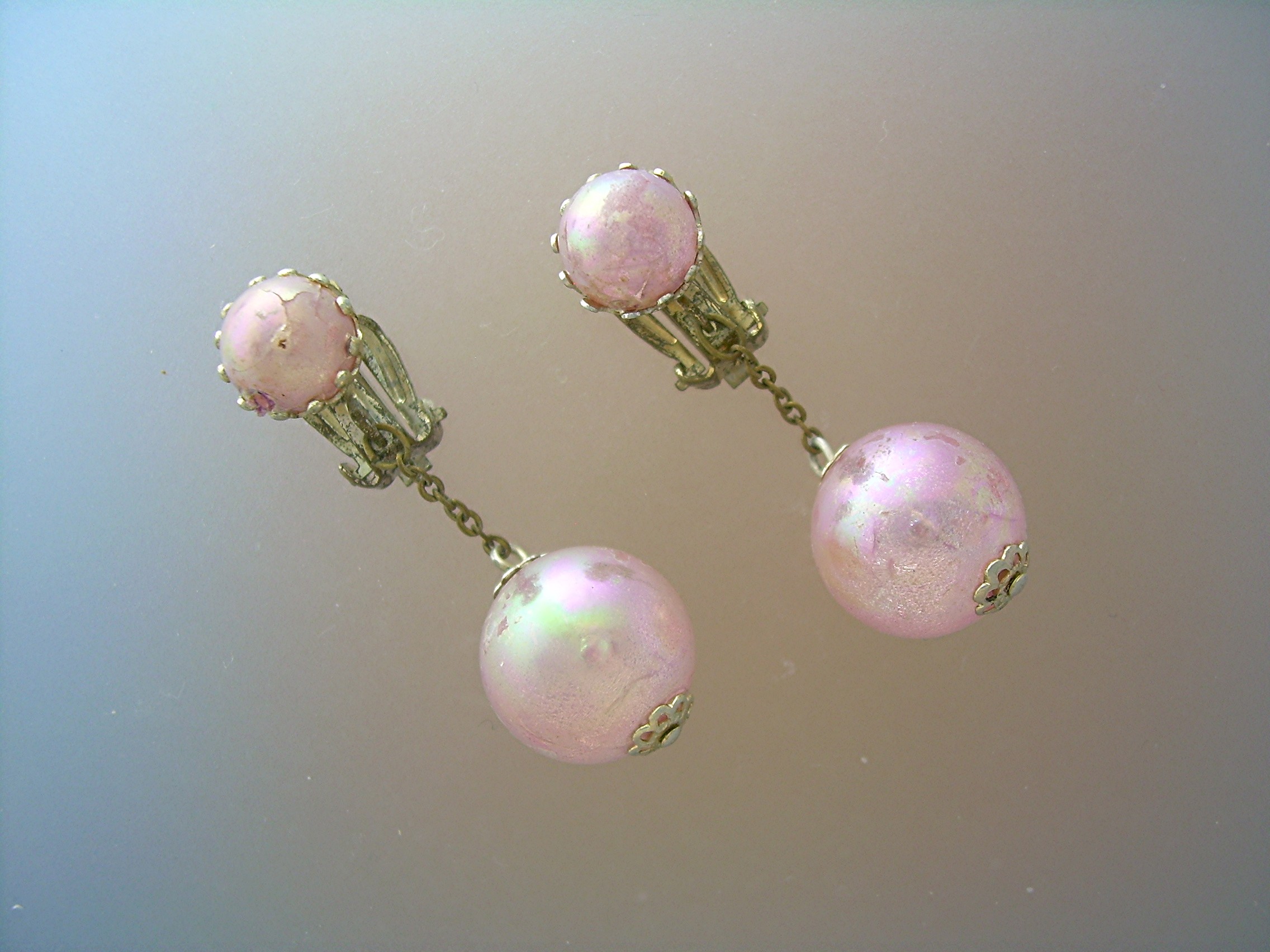 Pale Pink Plastic Lucite 'Bubbles' Clip Earrings