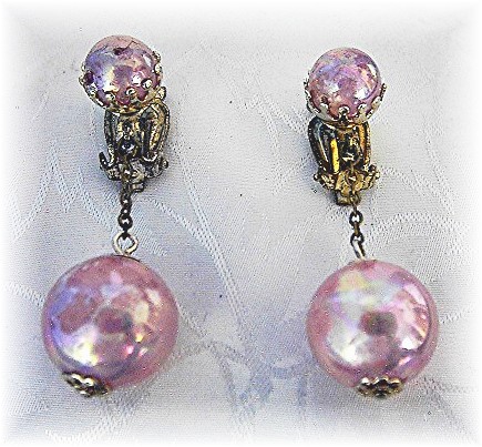 Pale Pink Plastic Lucite 'Bubbles' Clip Earrings