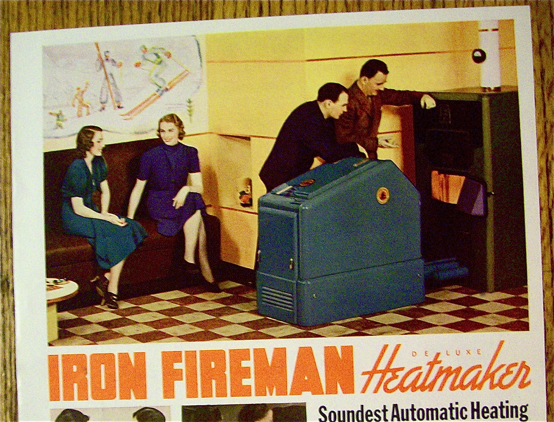 1938 Iron Fireman Heating with Men Looking At Heater