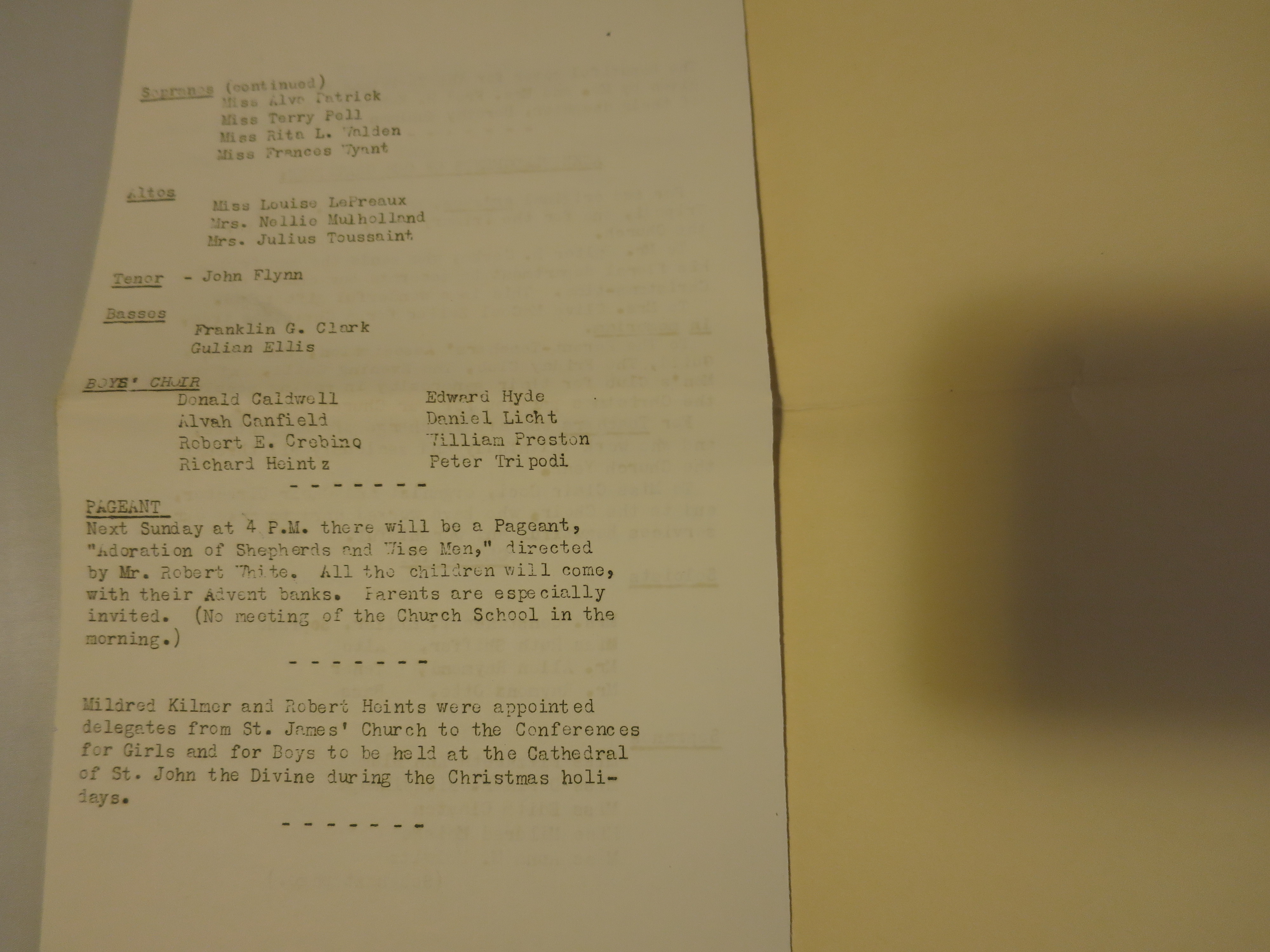 St. James Church Bulletin Christmas Eve 1940 New York