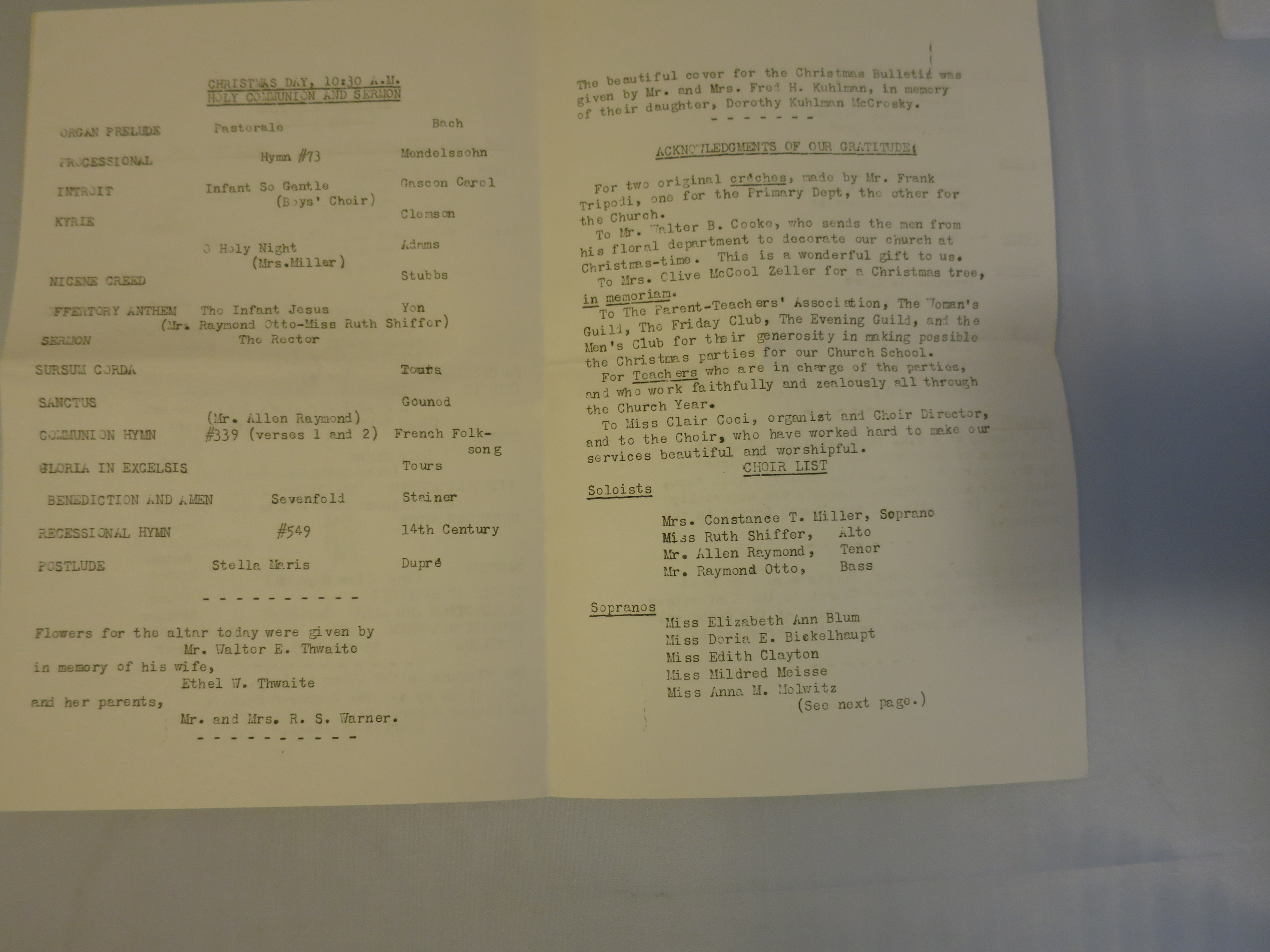 St. James Church Bulletin Christmas Eve 1940 New York