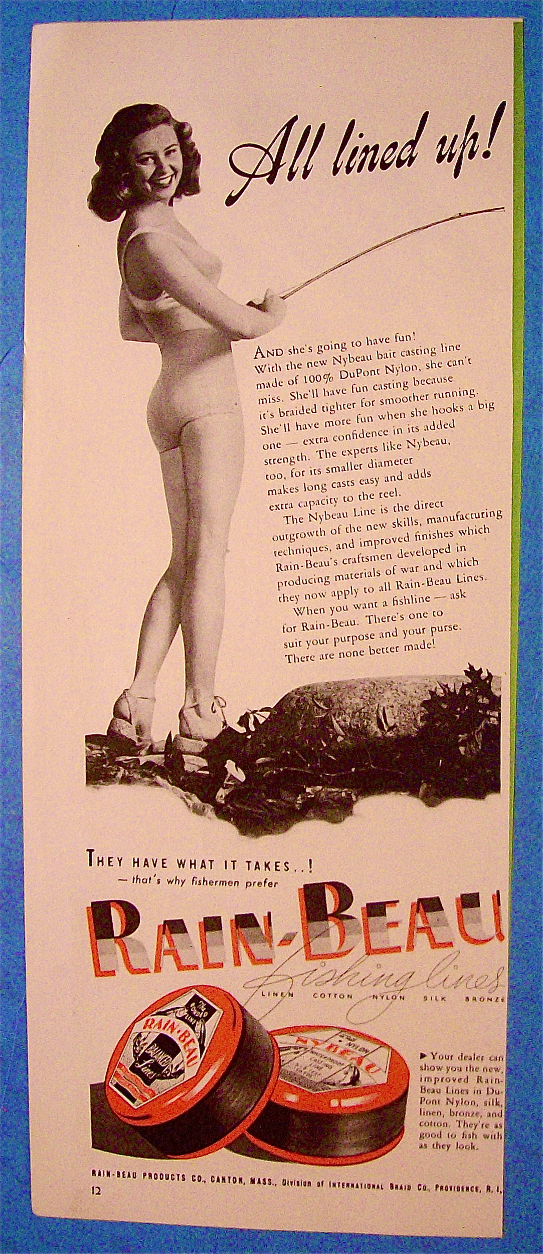 1946 Rain Beau Fishing Lines With Lovely Woman