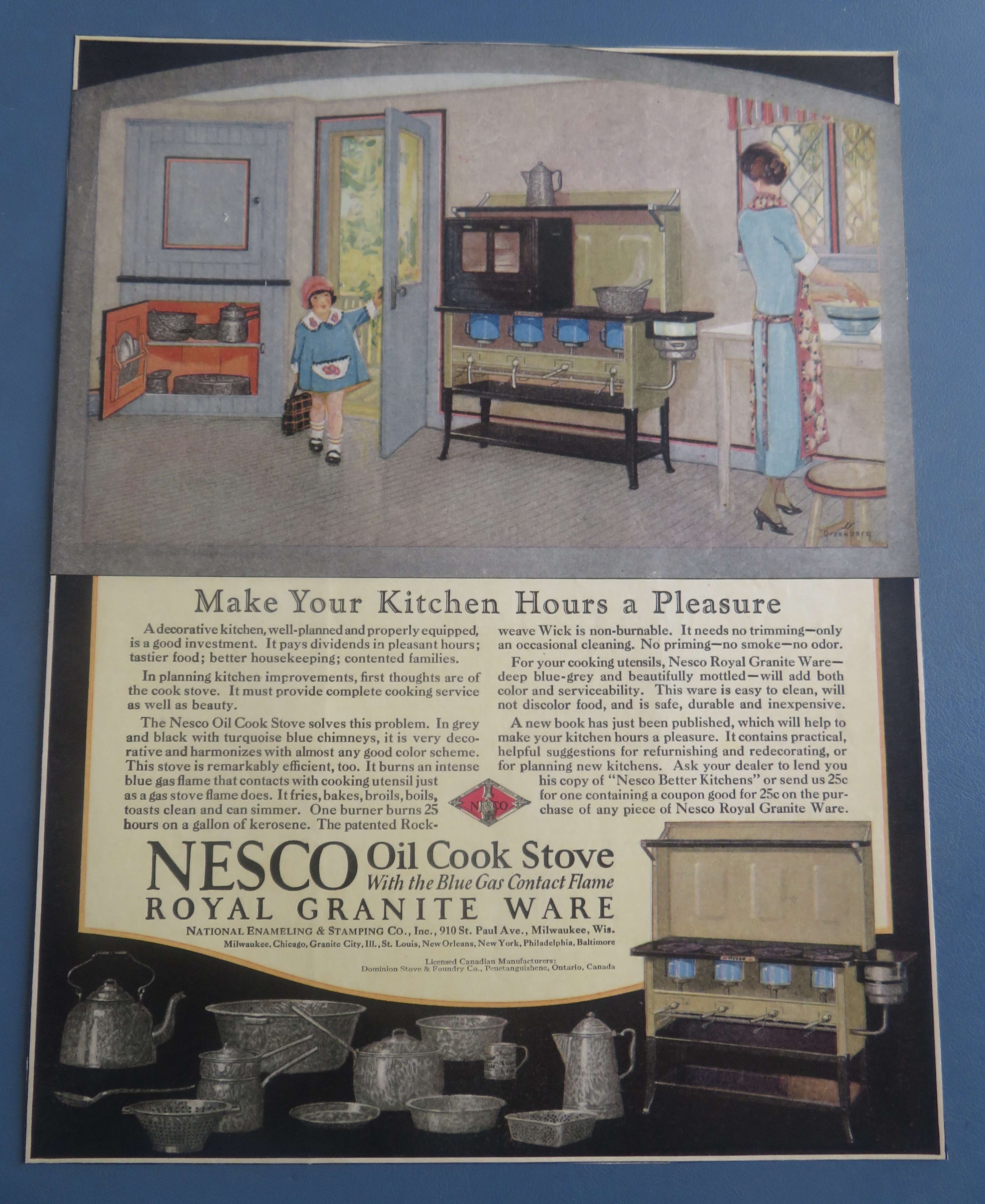 1925 Nesco Oil Cook Stove with Woman Cooking