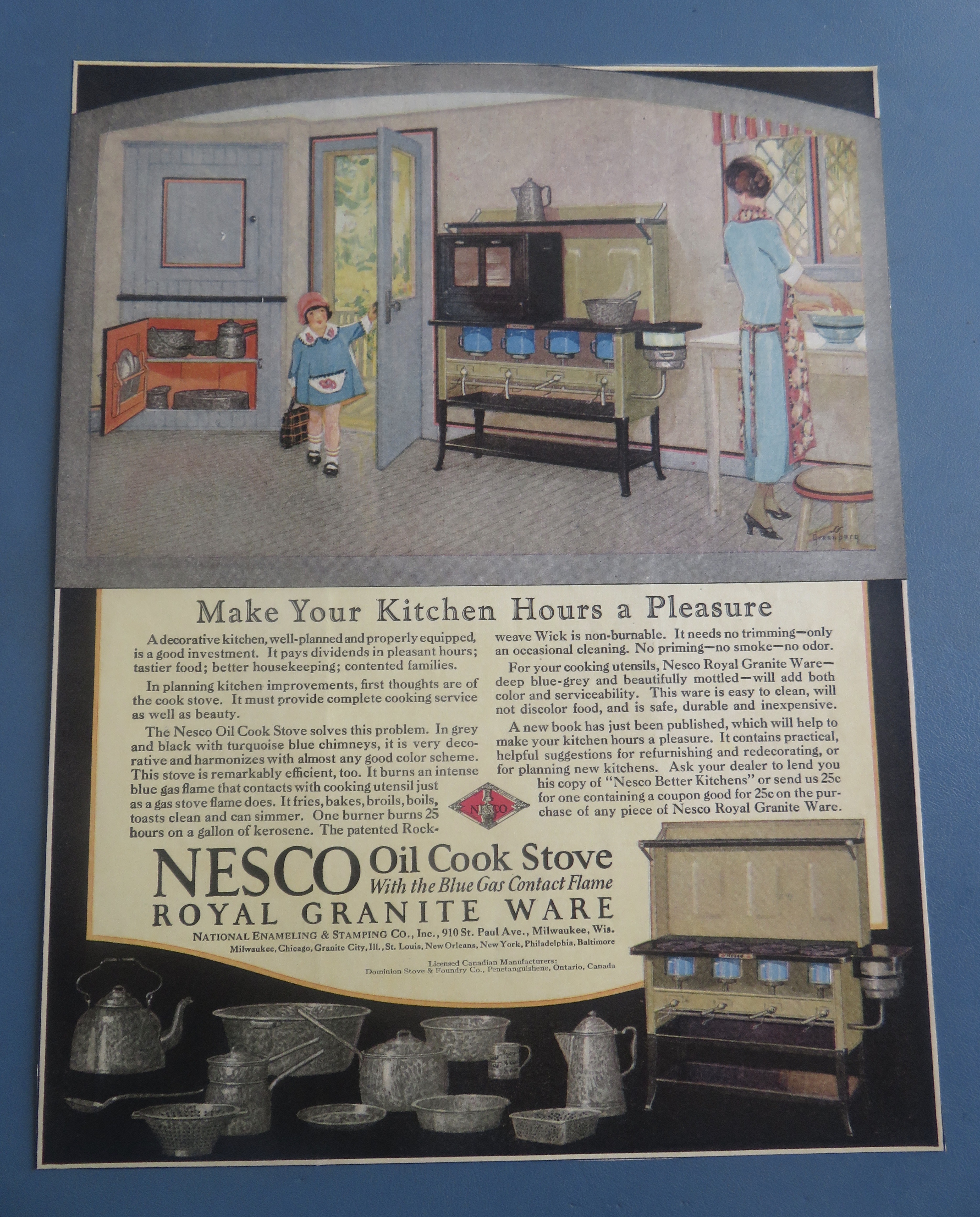 1925 Nesco Oil Cook Stove with Woman Cooking