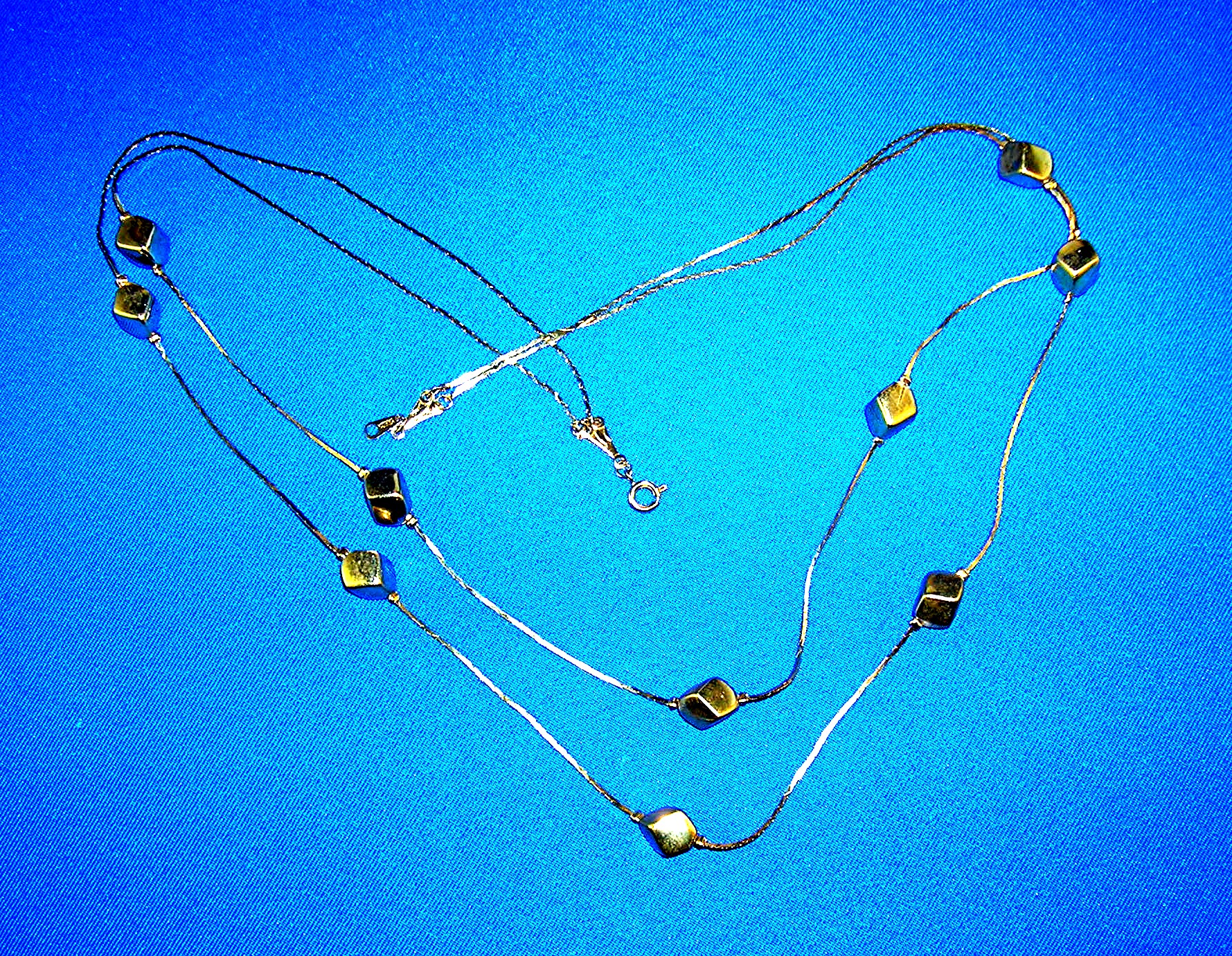 Double Chain  Goldtone Cube Necklace Korea