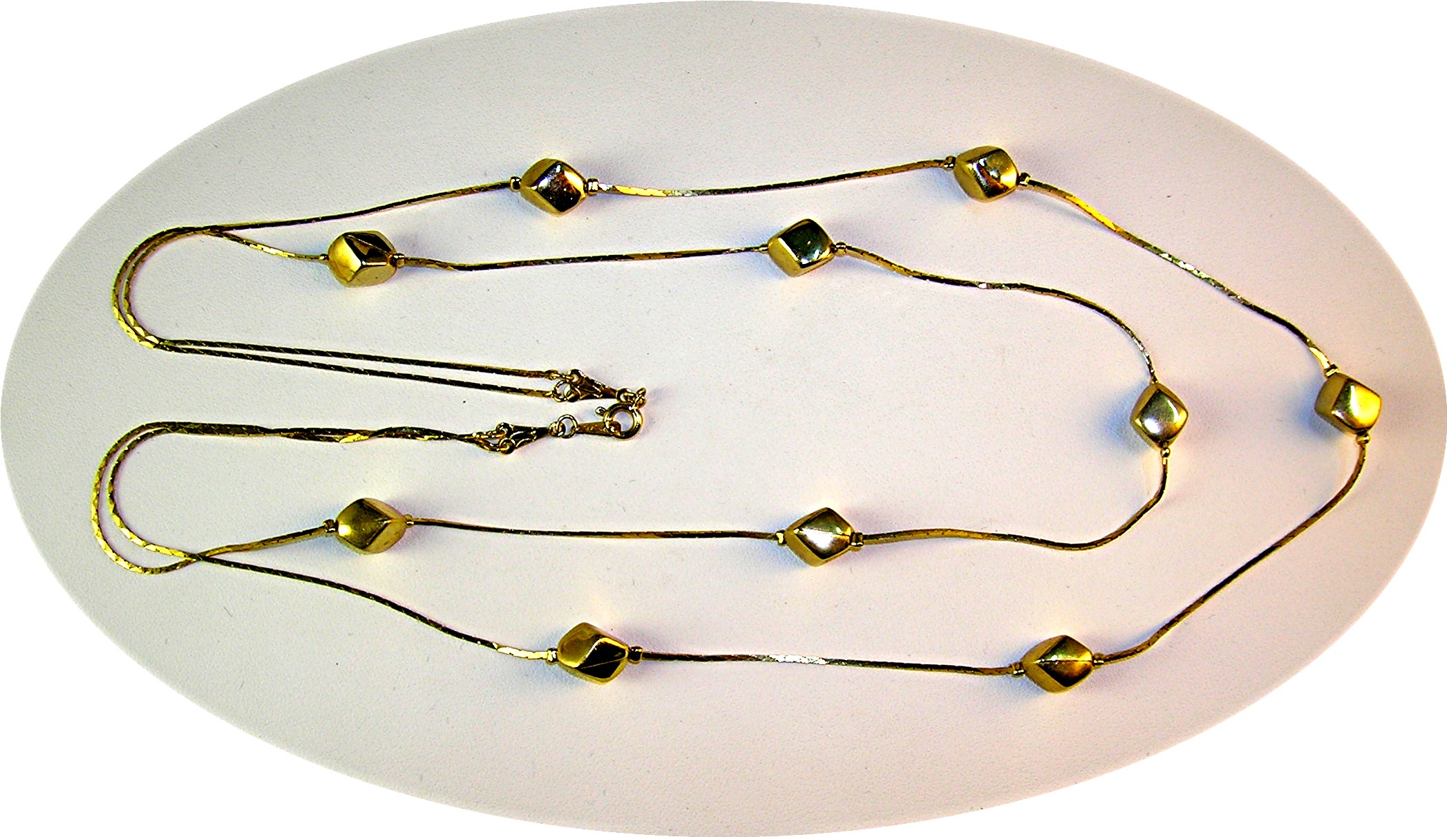 Double Chain  Goldtone Cube Necklace Korea