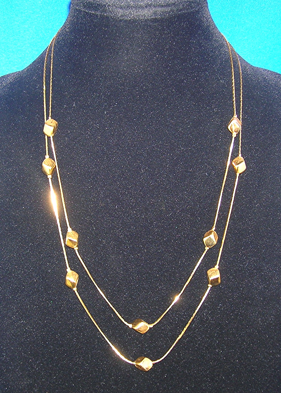 Double Chain  Goldtone Cube Necklace Korea